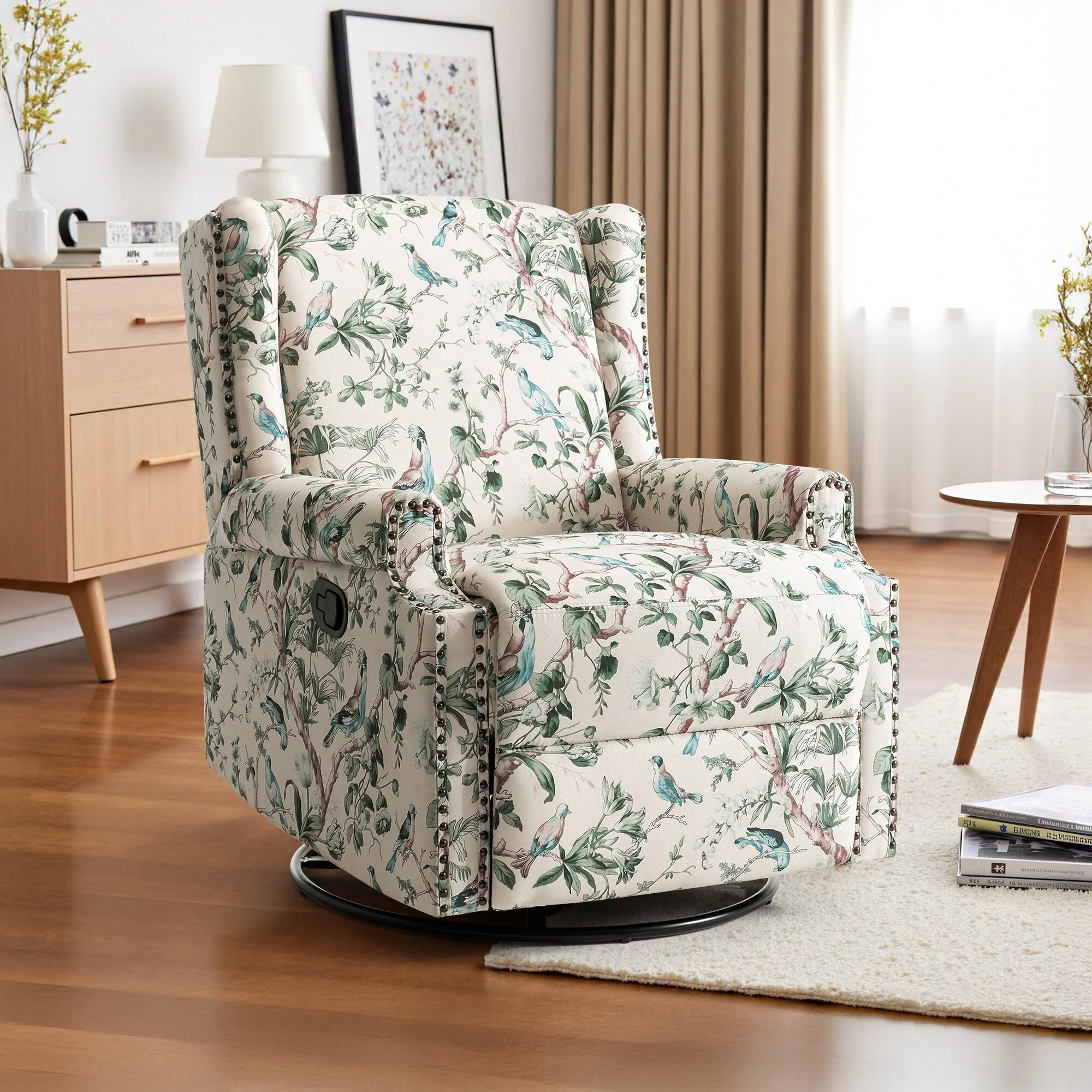 Linen Manual Swivel Base Recliner Chair with Footrest