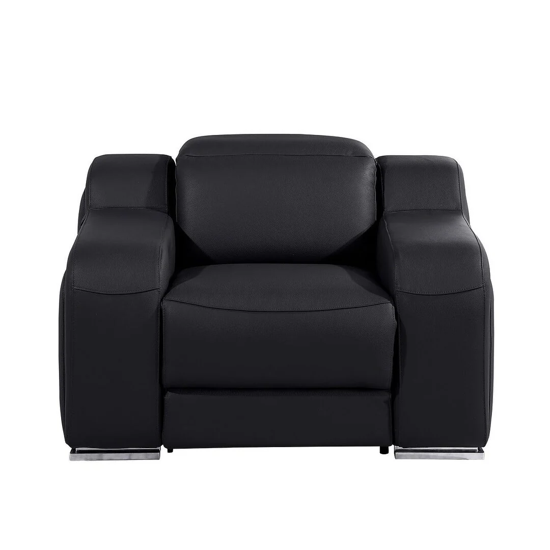 HomeRoots 41 Black Italian Leather Wall Hugger Recliner With USB