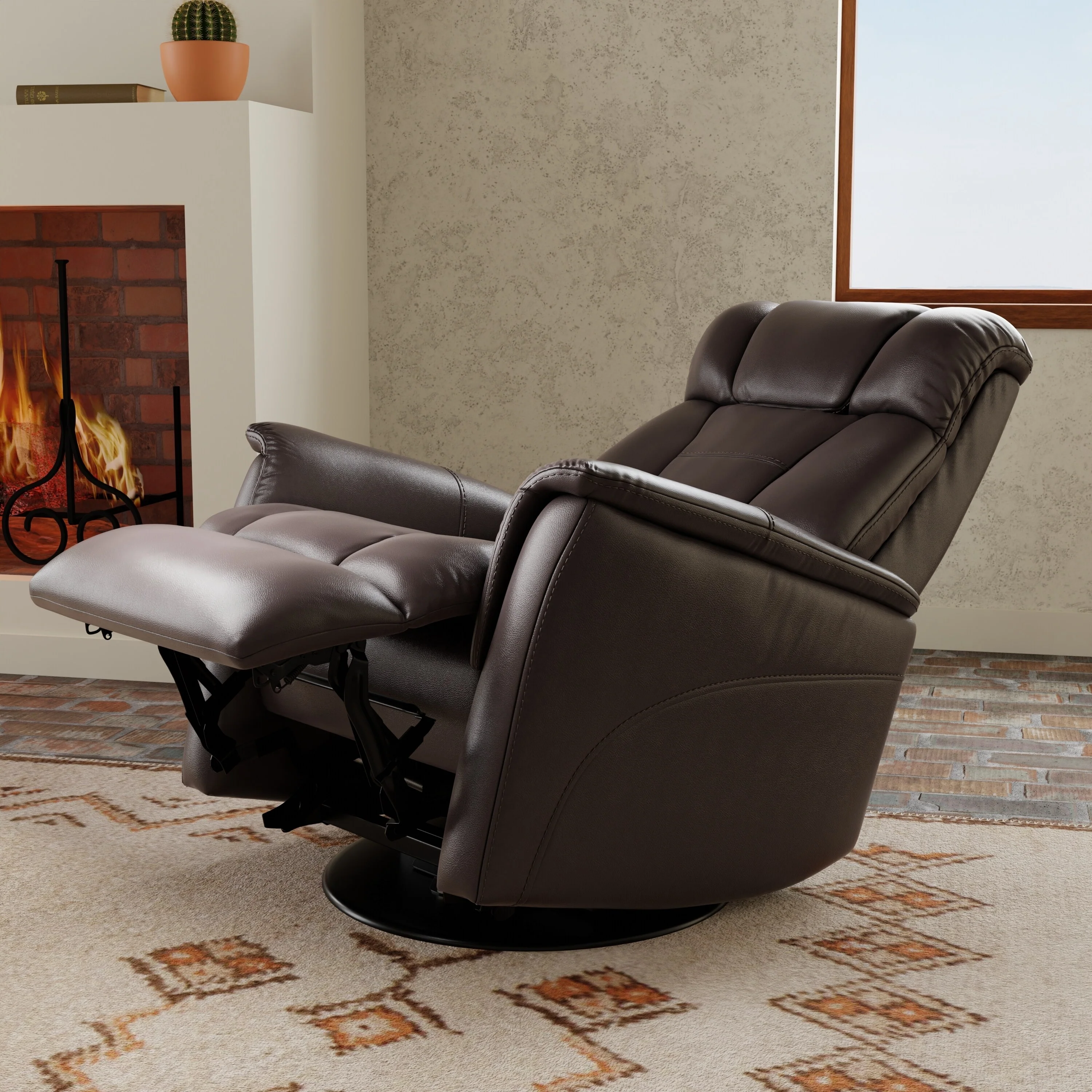 Global Home Swivel Glider Recliner with Manual Adjustable Headrest  Footrest In Faux Leather Bentley