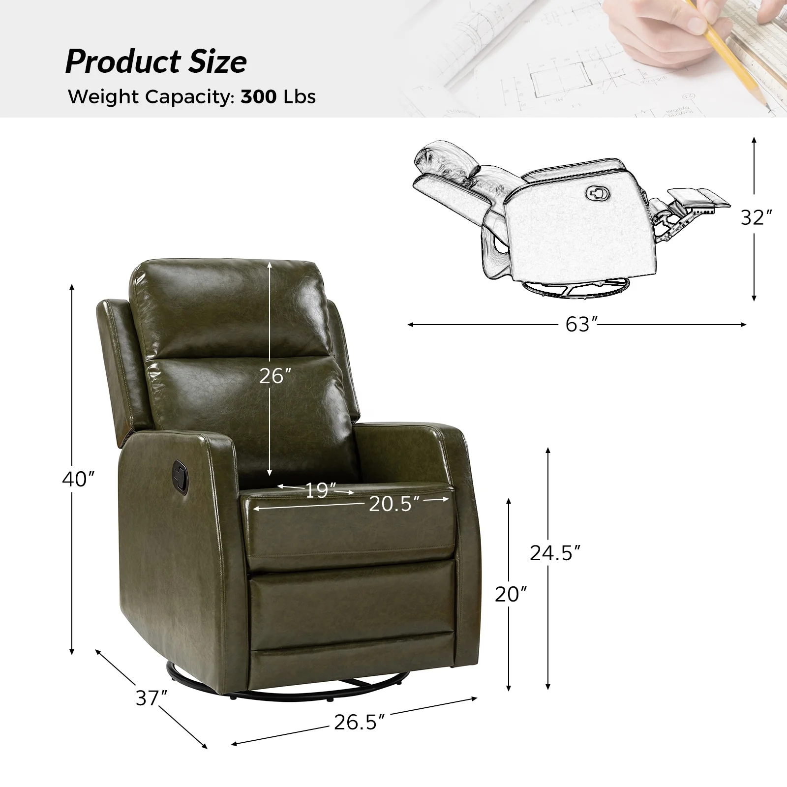 Esteban Modern Faux Leather Manual Rocking Swivel Recliner with Wingback