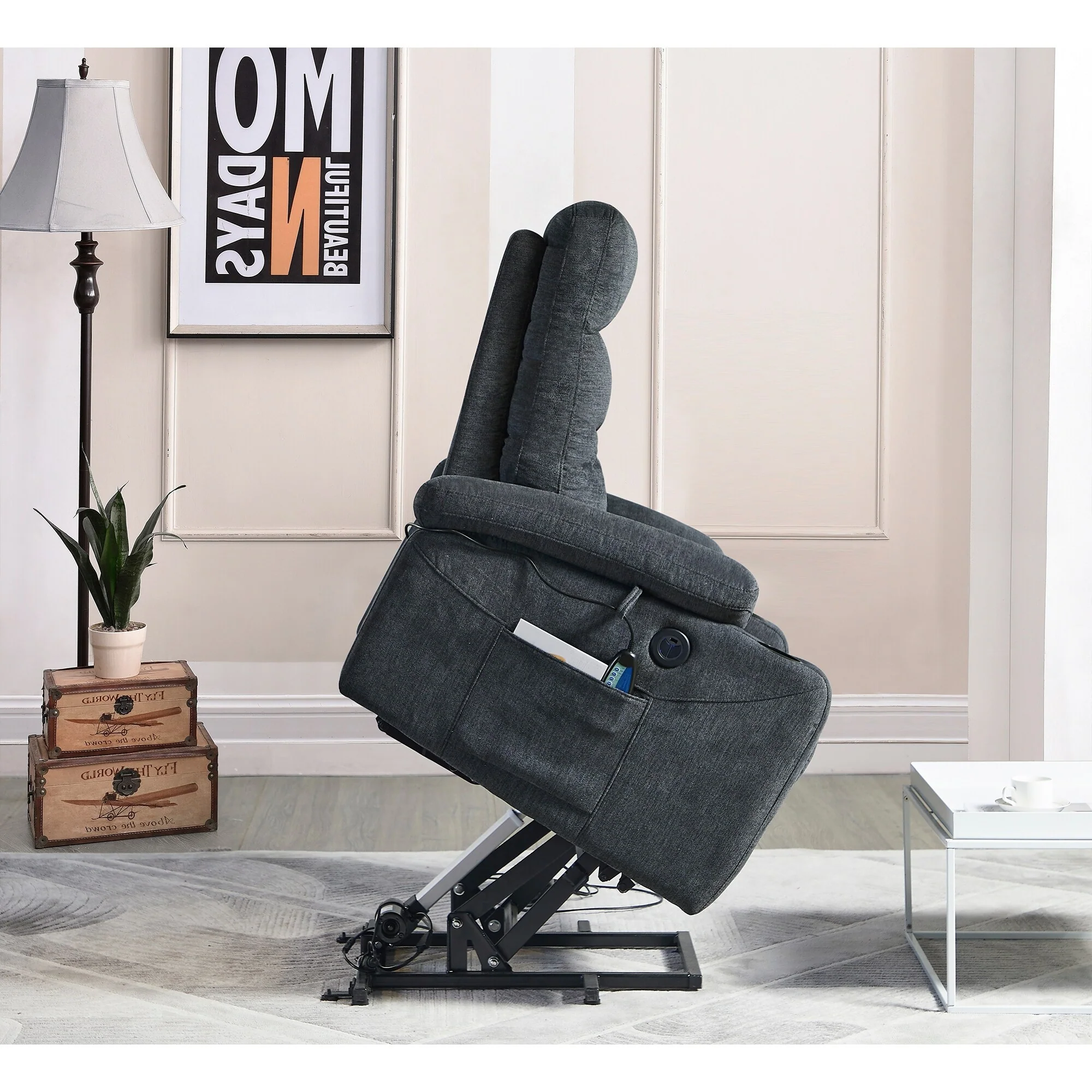 Electric Lift Massage Recliner with Lumbar Heat, 350?lbs & 45��-165�� Recline