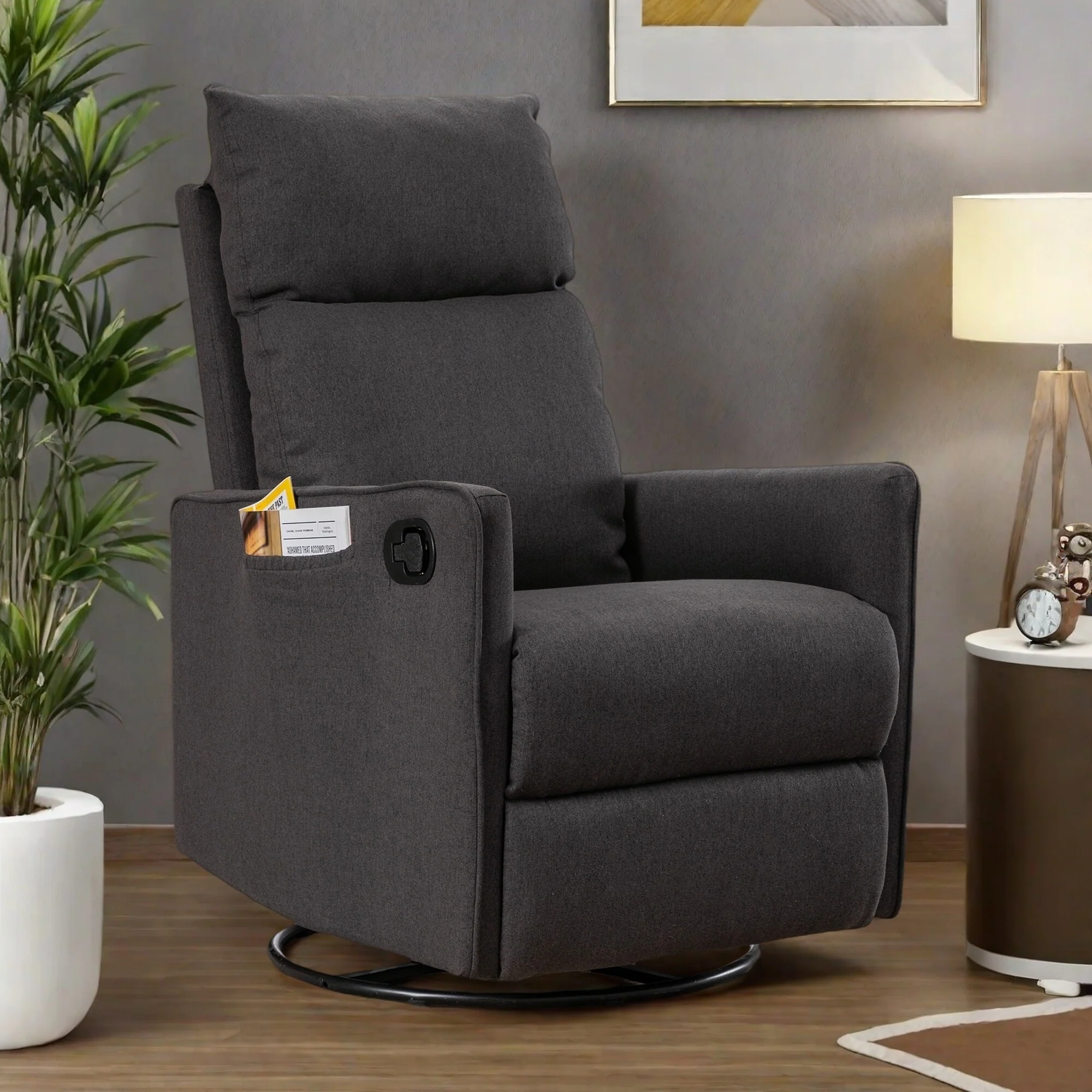 Manual Swivel Rocker Recliner Chair with Adjustable Backrest and Footrest