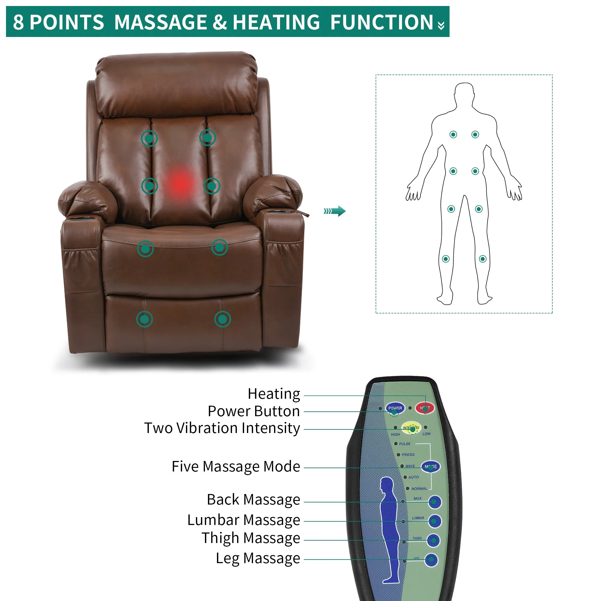 Modern Reclining Chair Faux Leather Massage