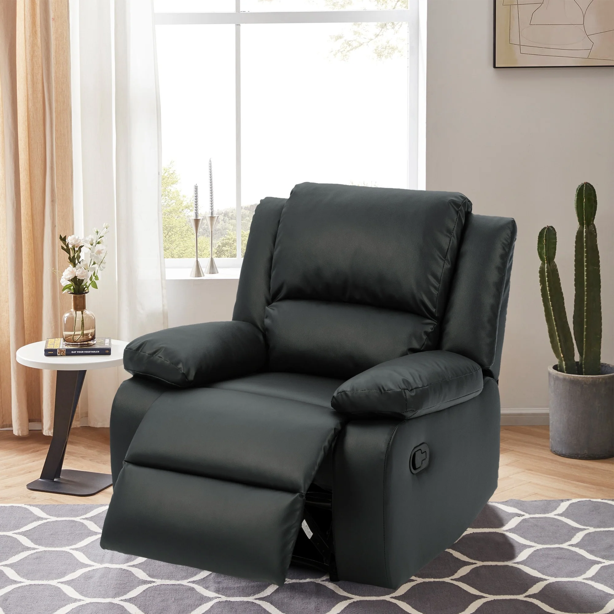 Vegan Leather Upholstered Push Back Manual Recliner Chair