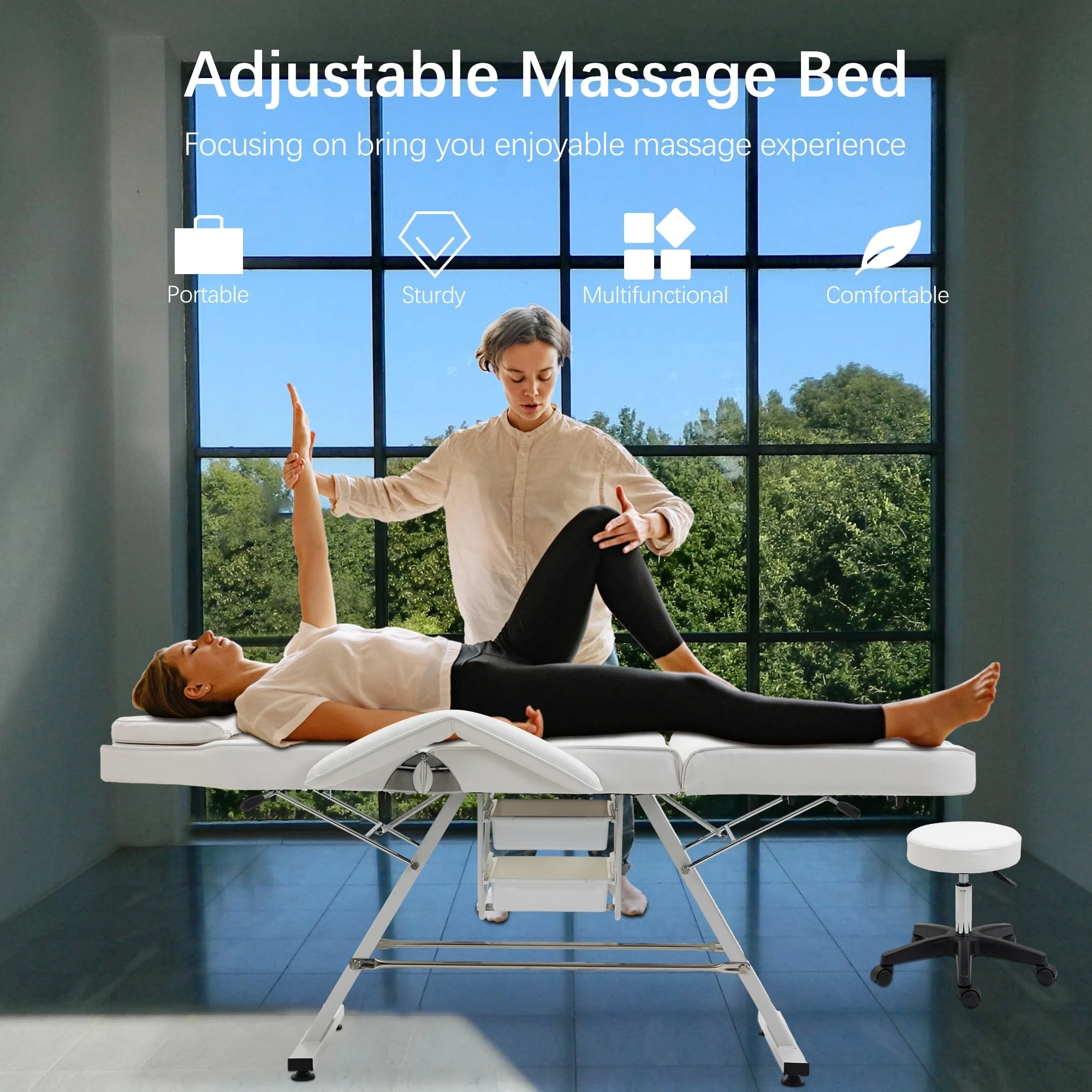 Professional Massage Spa Salon Bed Chair, Folding Lash Bed with Hydraulic Stool Adjustable Facial Chair Bed