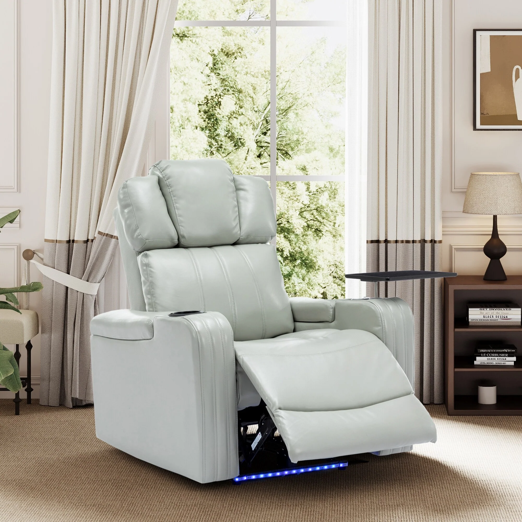 Power Recliner Chair with Cooling Cup Holder, Bluetooth & Tray Table