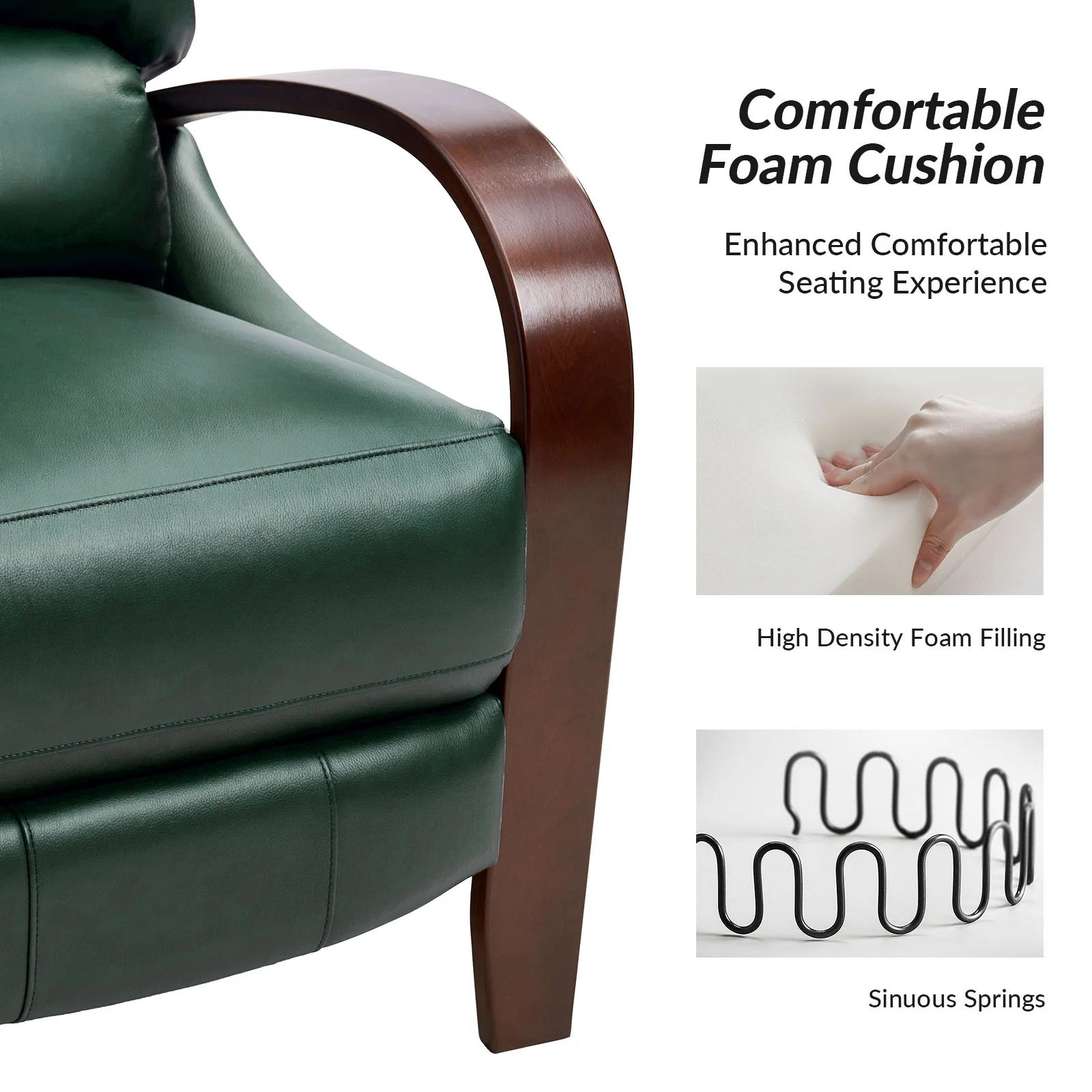 Alex Mid-century Modern Cigar Genuine Leather Manual Recliner with Wooden Curved Arms