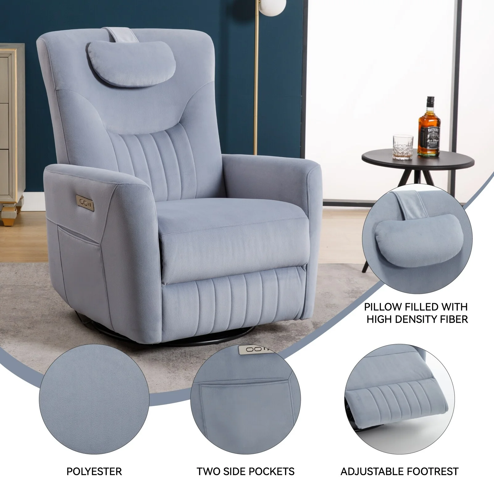 Swivel and Rocker Power Recliner Chair with Lumbar