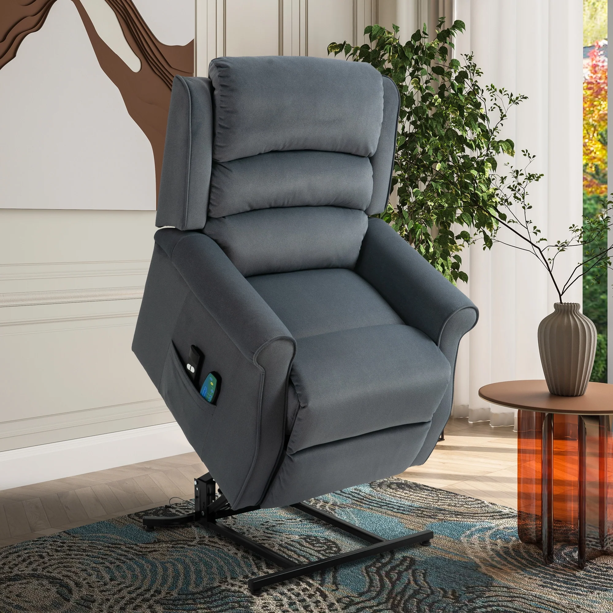 Clihome Chenille Fabric Power Lift Recliner Chair with Massage