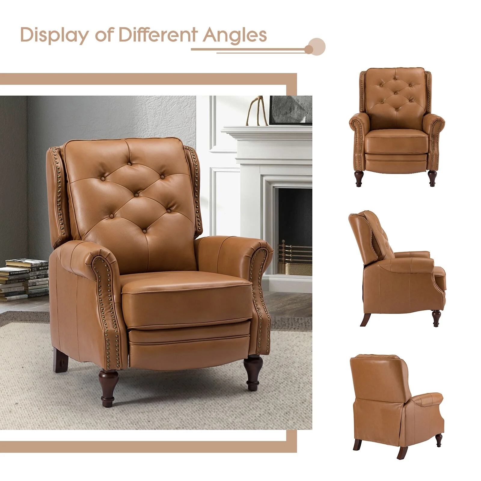 Nestor Mid Century Genuine Leather Recliner with Solid Wood Legs by HULALA HOME