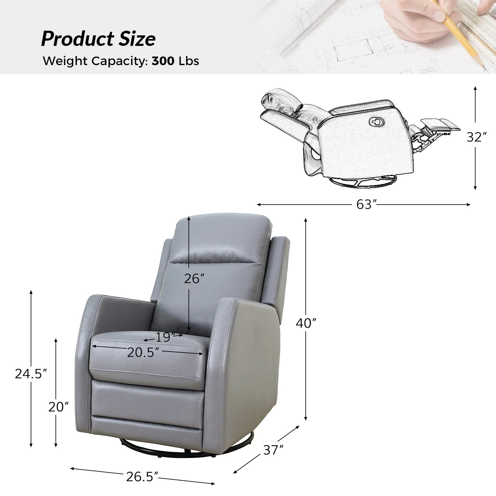 Esteban Modern Faux Leather Manual Rocking Swivel Recliner with Wingback