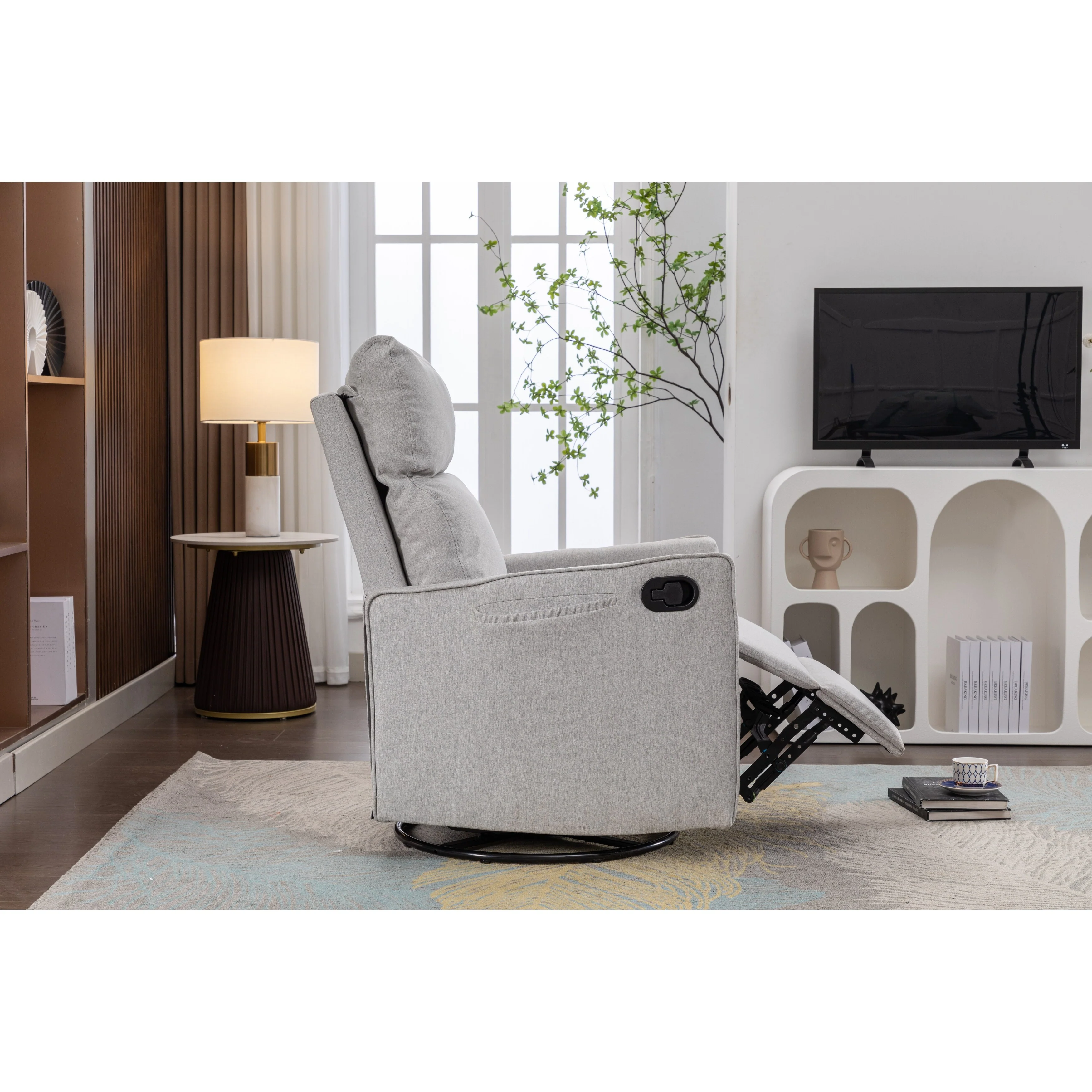Manual Swivel Rocker Recliner Chair with Adjustable Back & Footrest