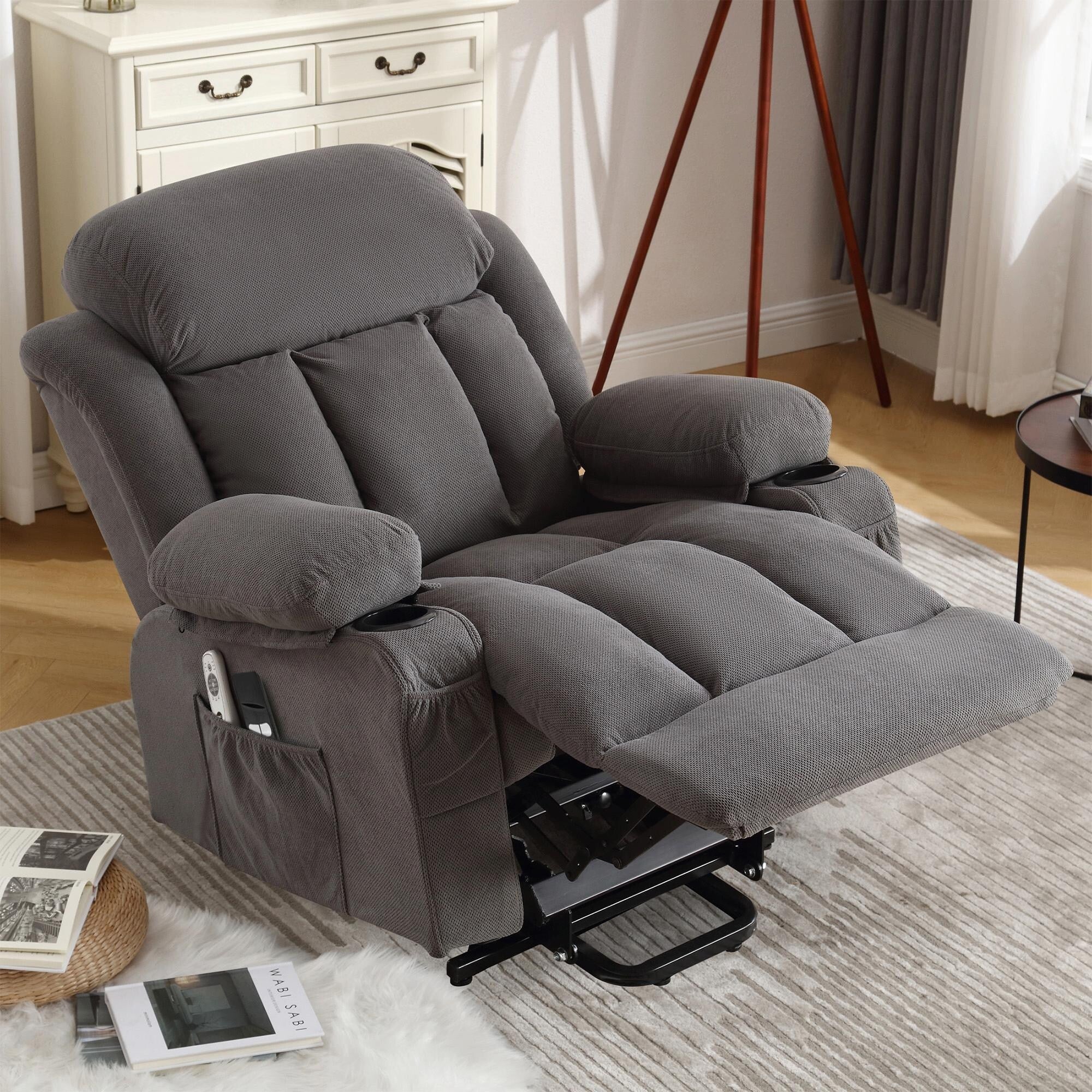 Power Lift Recliner Chair with Heat and Massage, Electric Fabric Recliner Chair