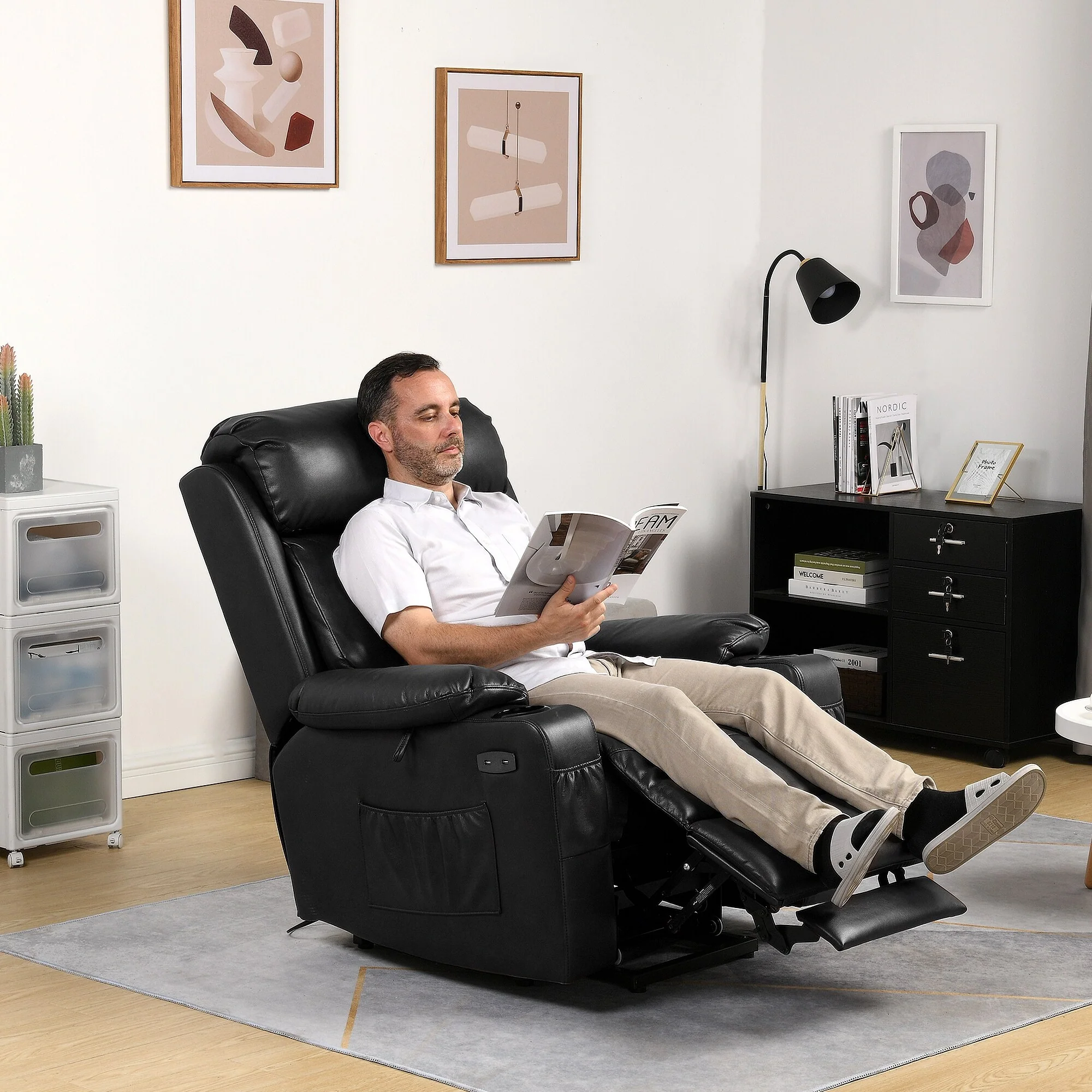 Modern Reclining Chair Faux Leather Massage