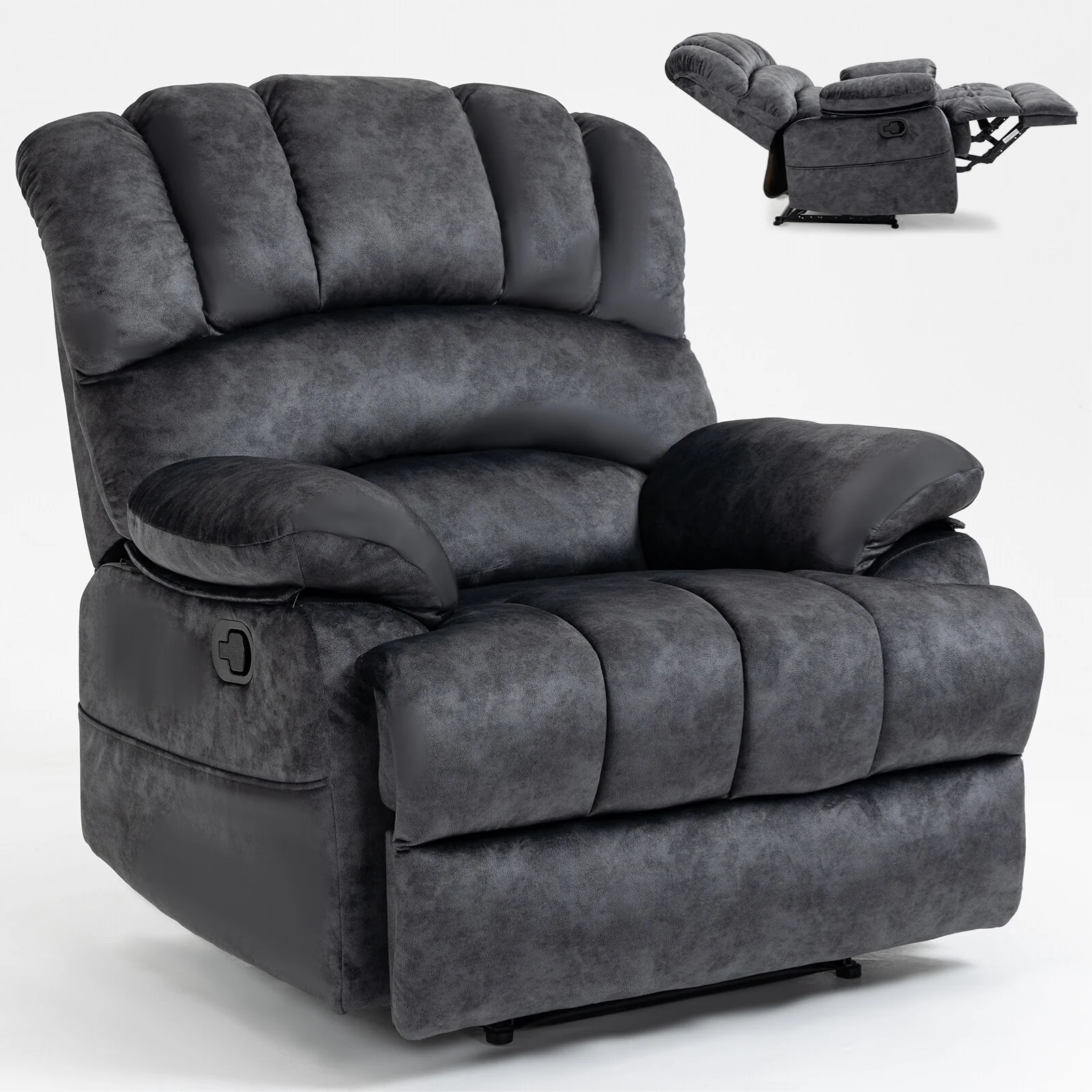 Oversized Manual Fabric Recliner Chair, 155�� Recline