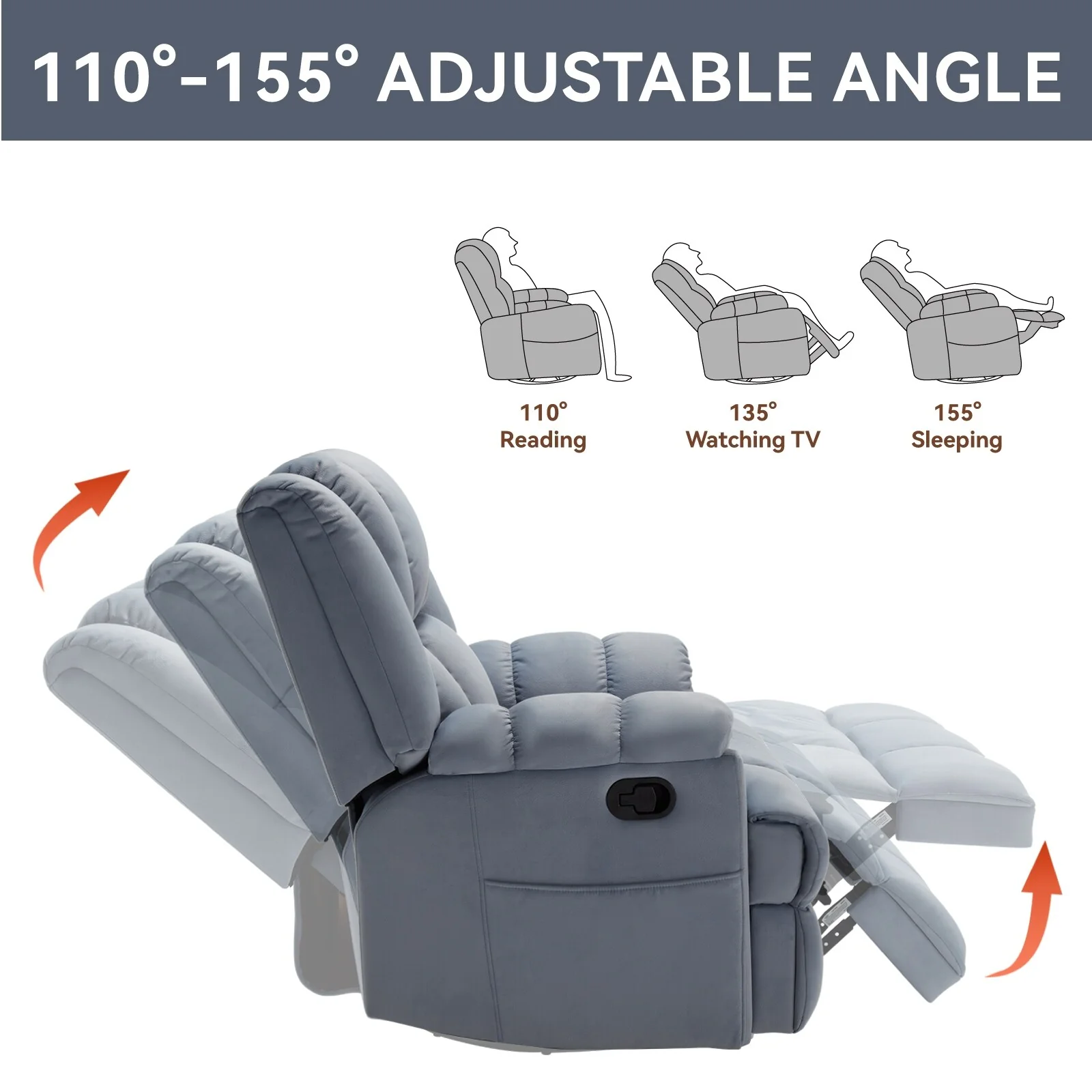 Manual Recliner Chair with Rocker and Swivel