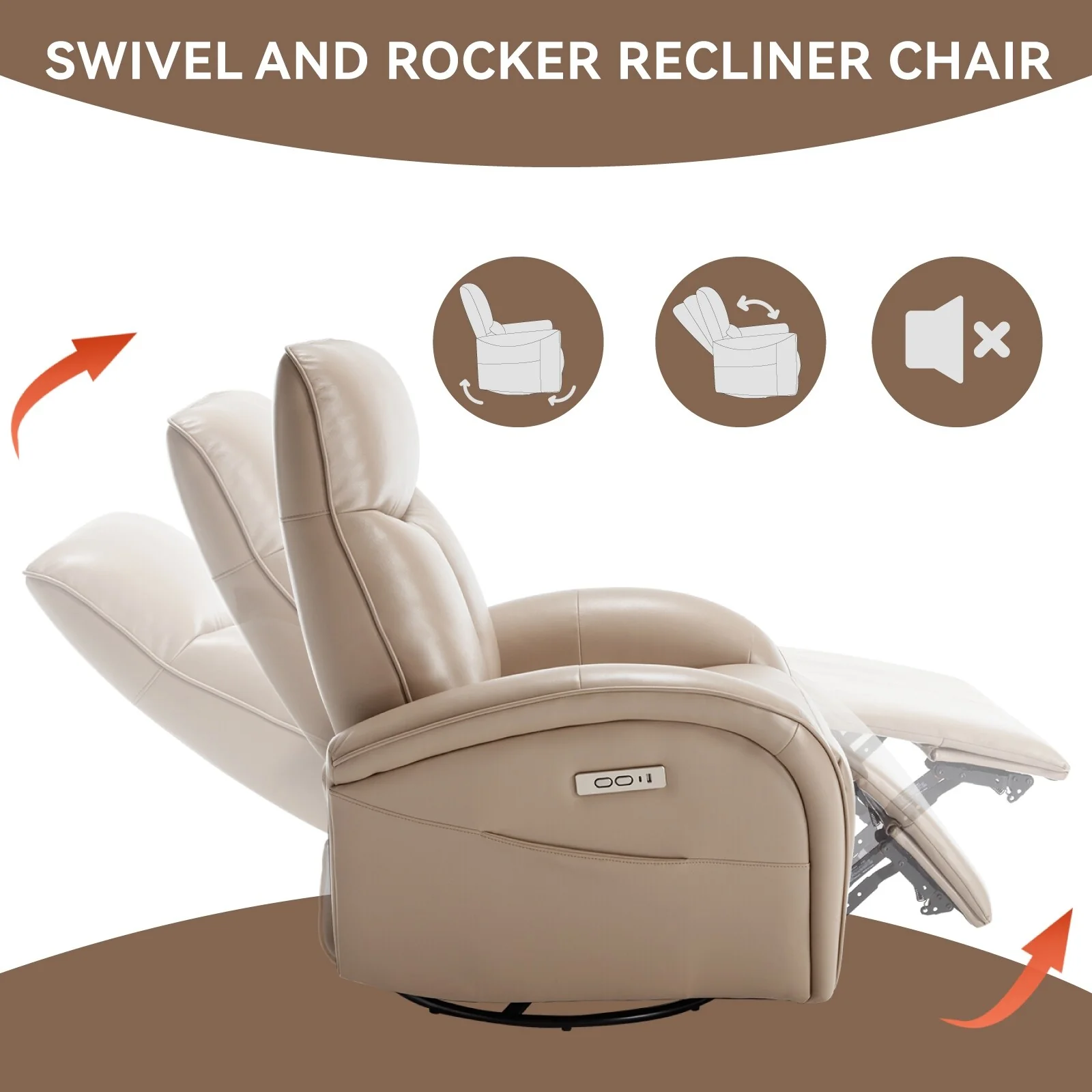Armless Power Glider Swivel Recliner Chair with USB & High Back