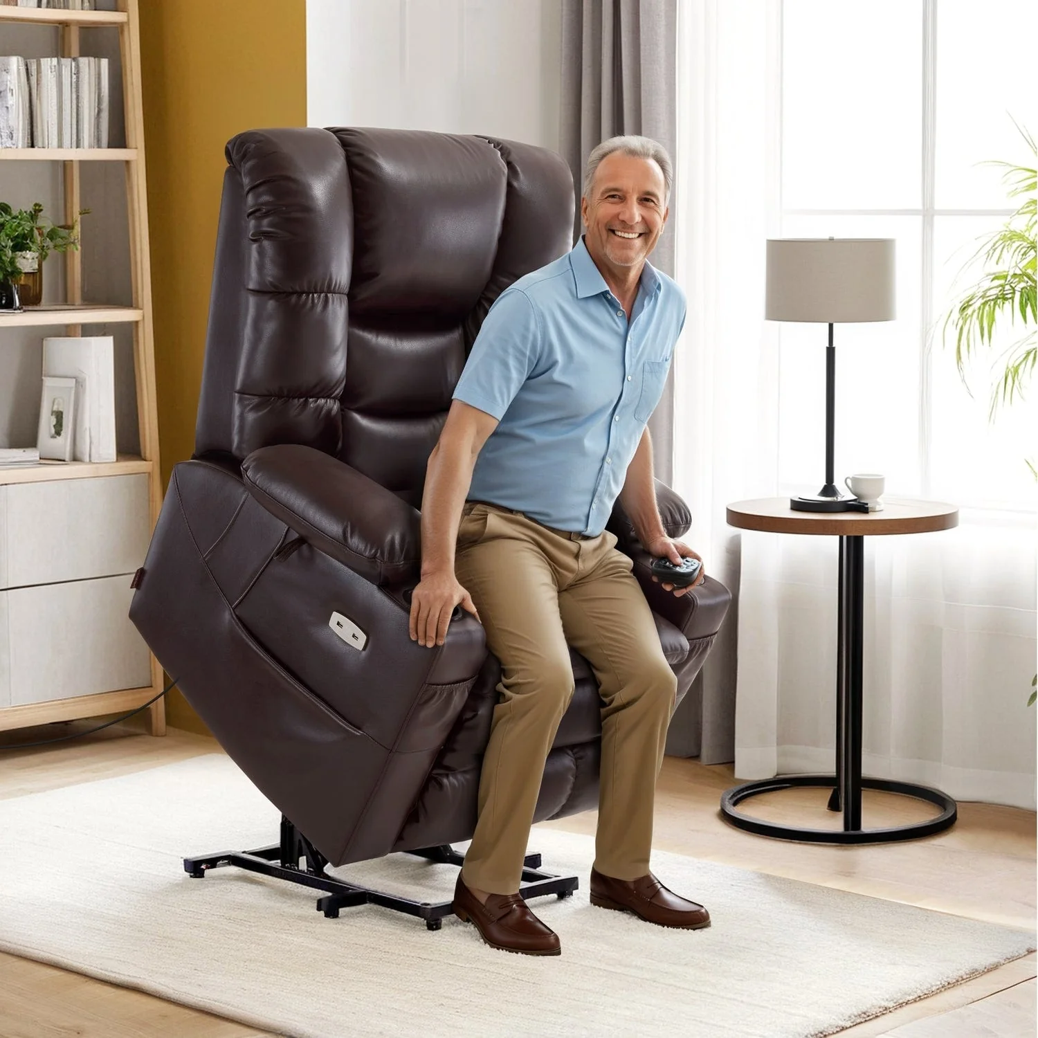 MCombo Large Dual Motor Power Lift Recliner Chair with Massage and Dual Heating for Elderly People, Faux Leather 7634