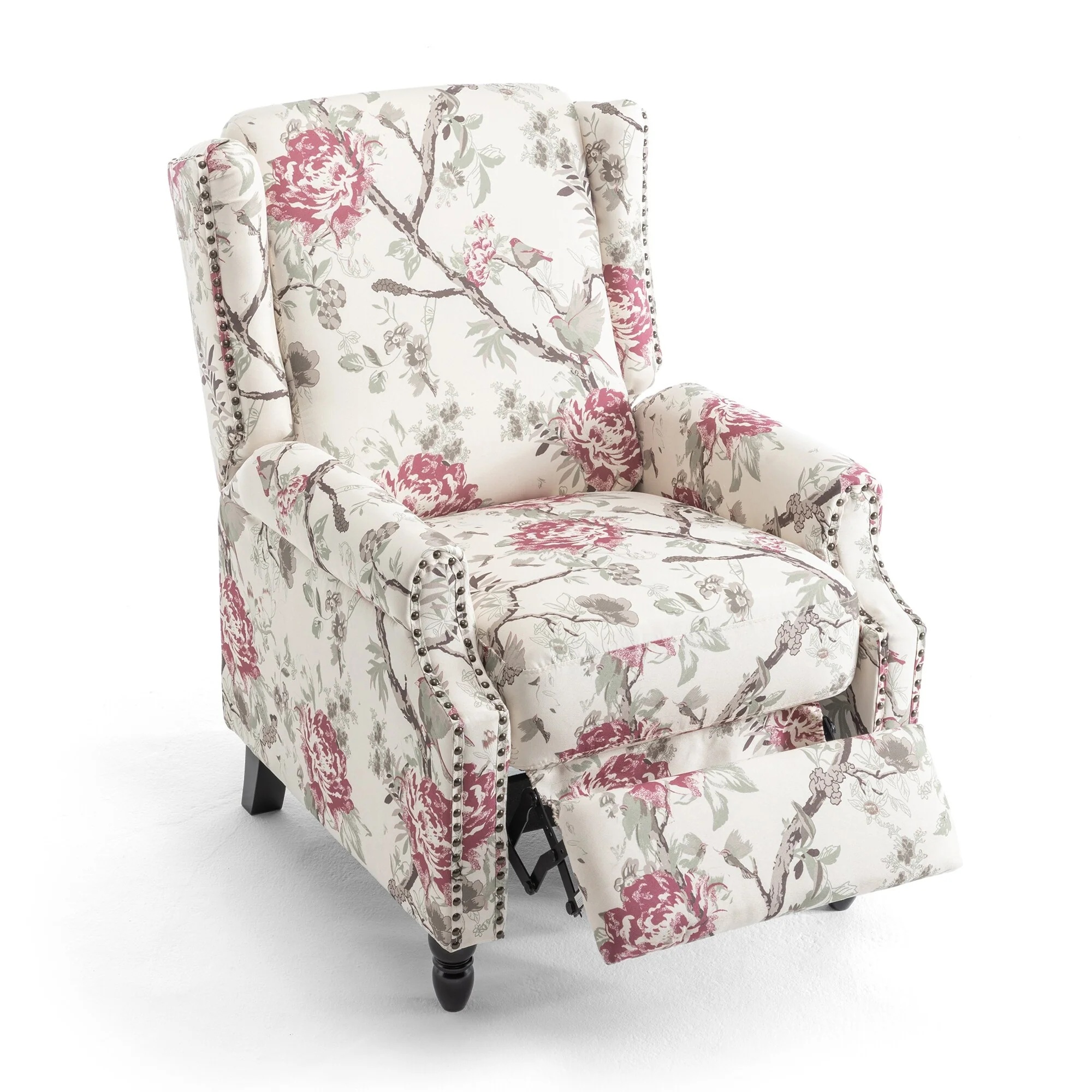 Linen Manual Upholstered Recliner with Wood Legs