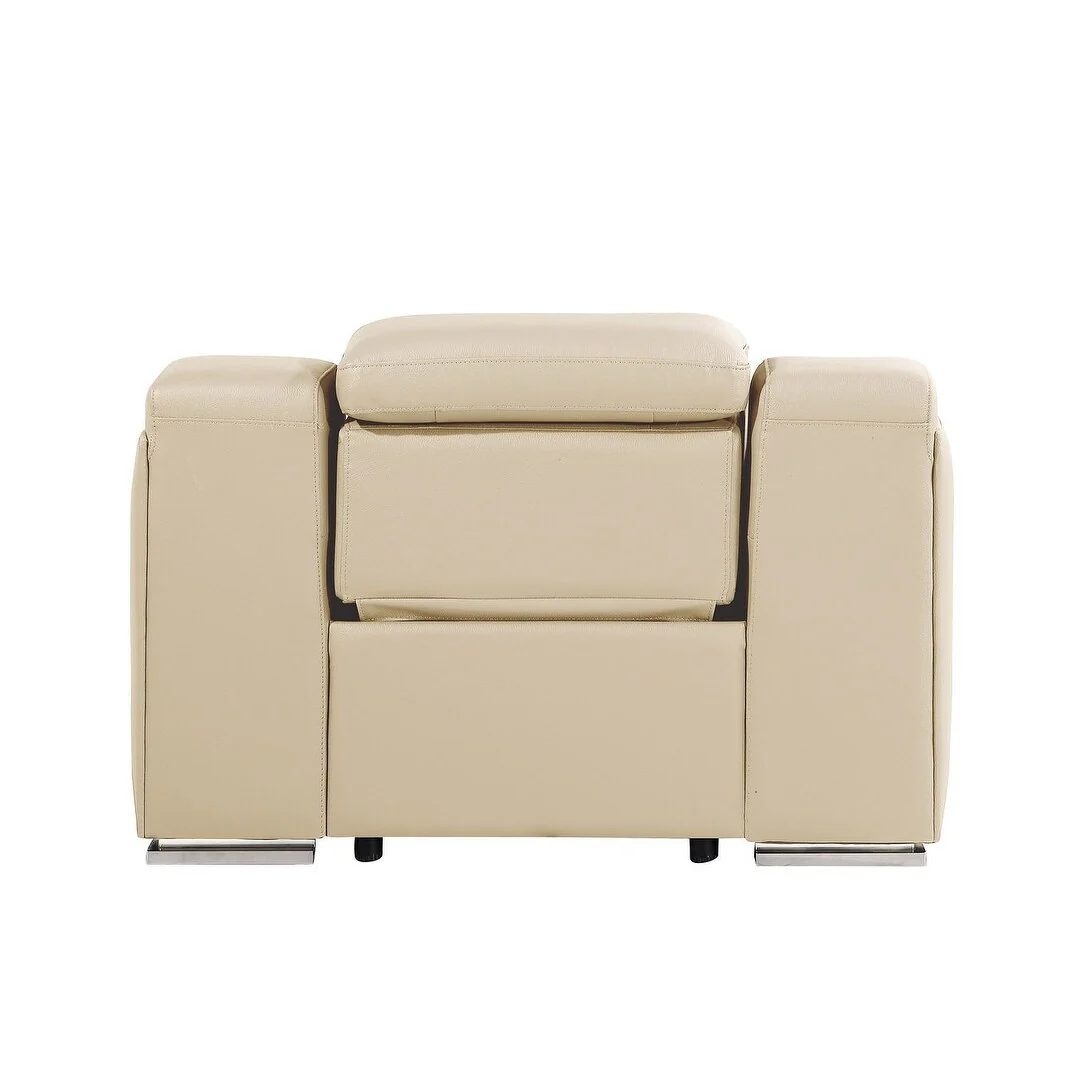 HomeRoots 41 Beige Italian Leather Wall Hugger Recliner With USB