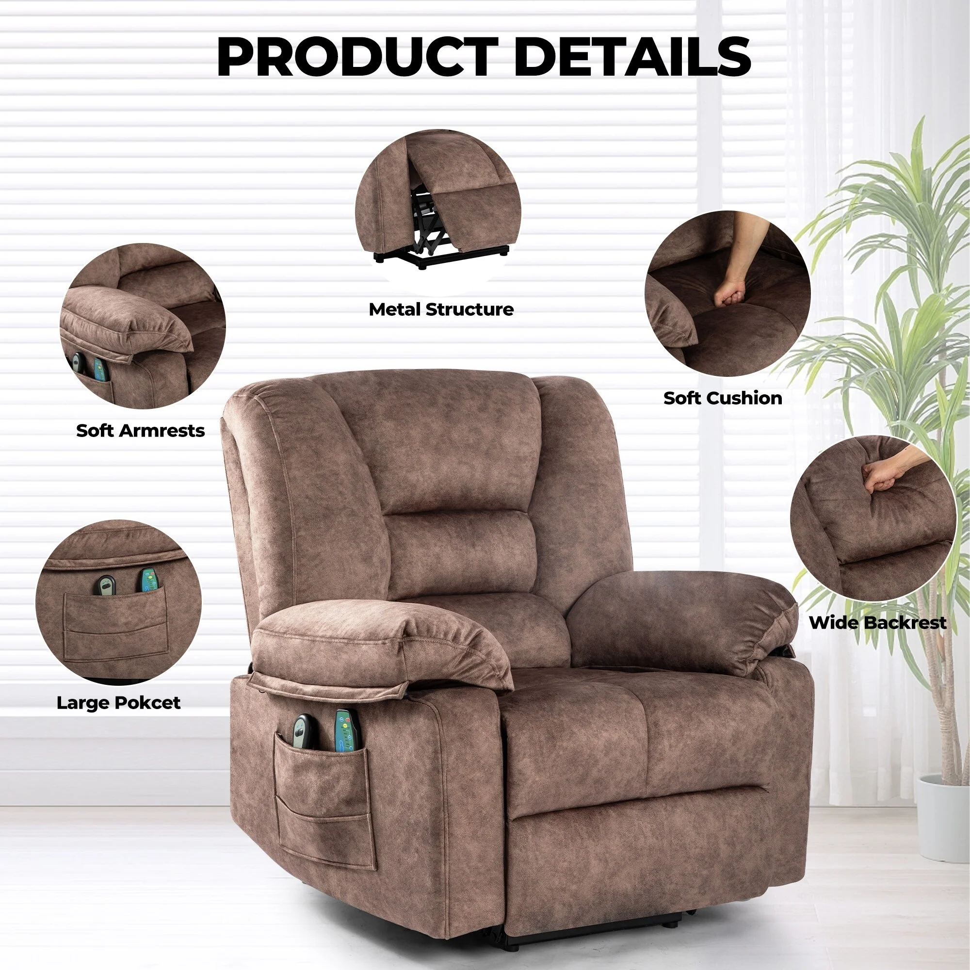 Grey Power Lift Recliner with Massage & Adjustable Positions