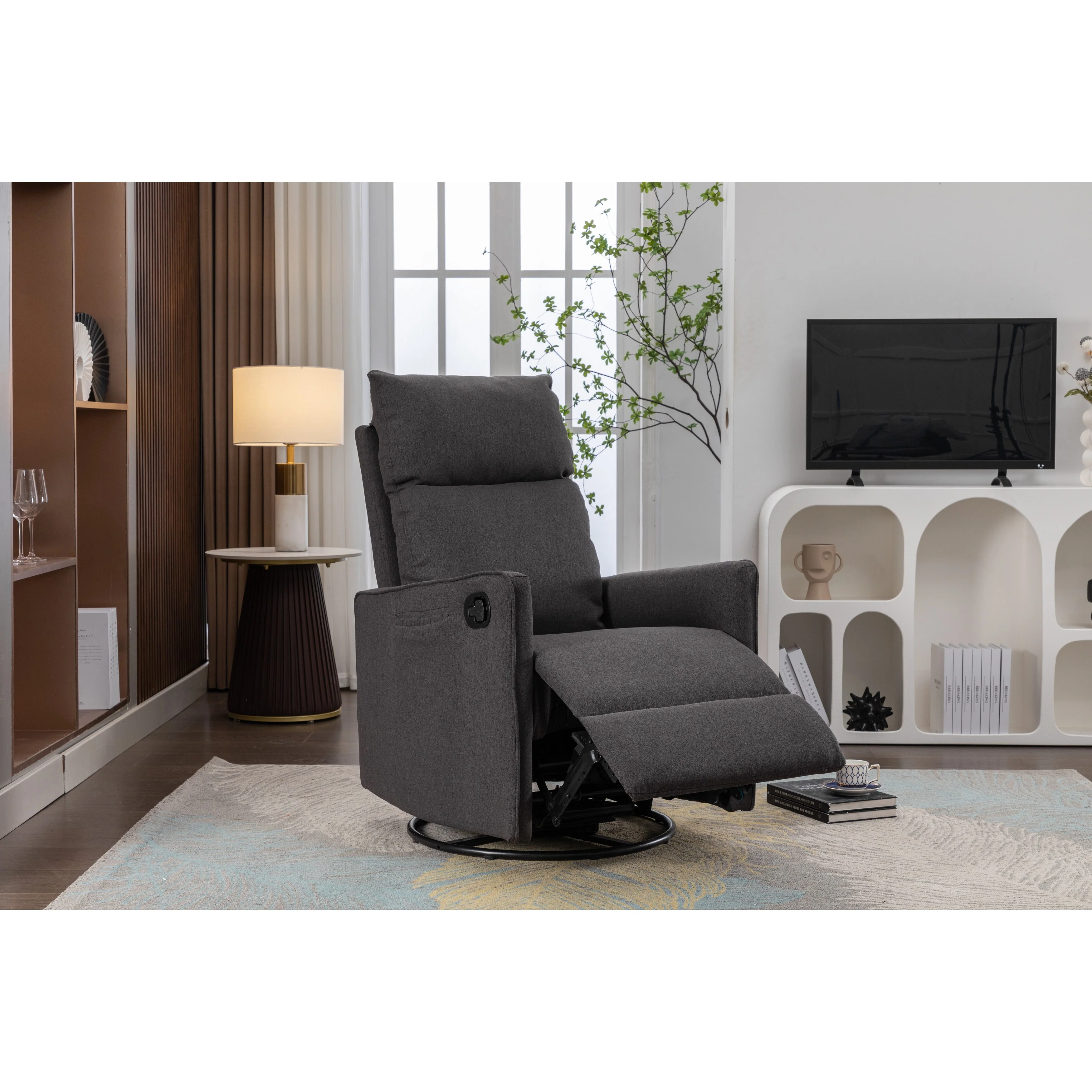 Manual Swivel Rocker Recliner Chair with Adjustable Backrest and Footrest