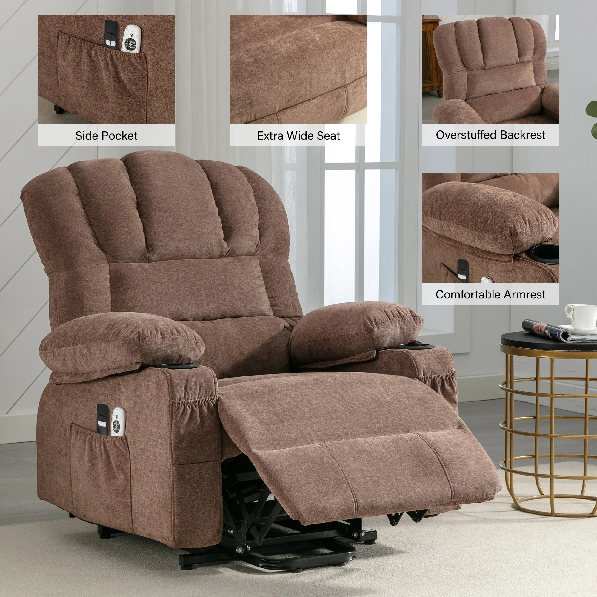 Lift Recliner Chair with Massage & Heat, USB & Remote