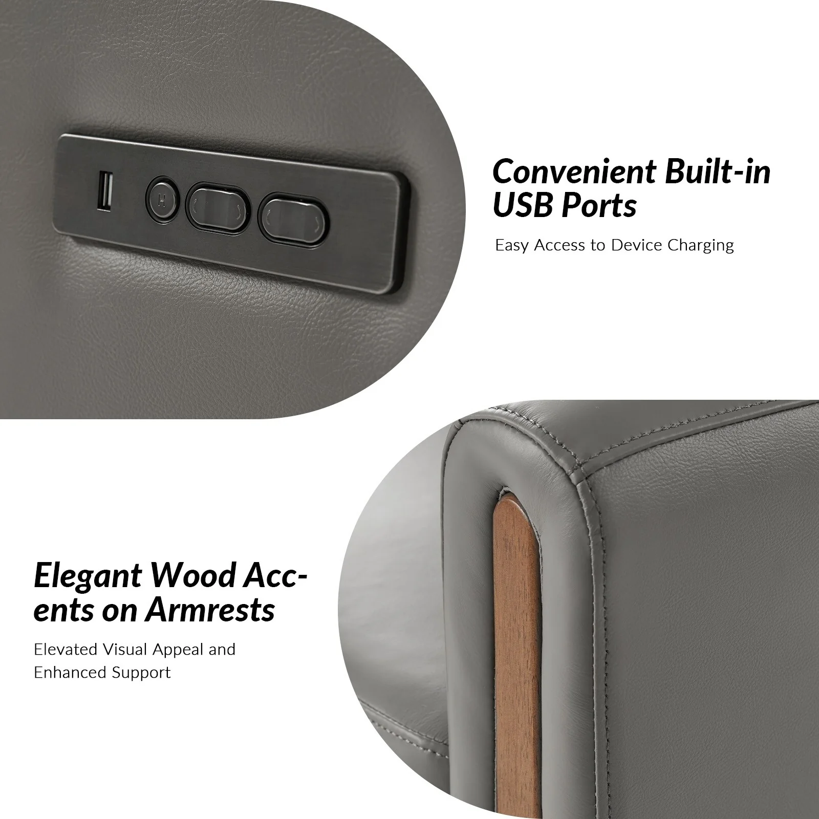 Jaime Modern Genuine Leather Power Rocking Swivel Recliner with Adjustable Headrest and Footrest Set of 2 by HULALA HOME