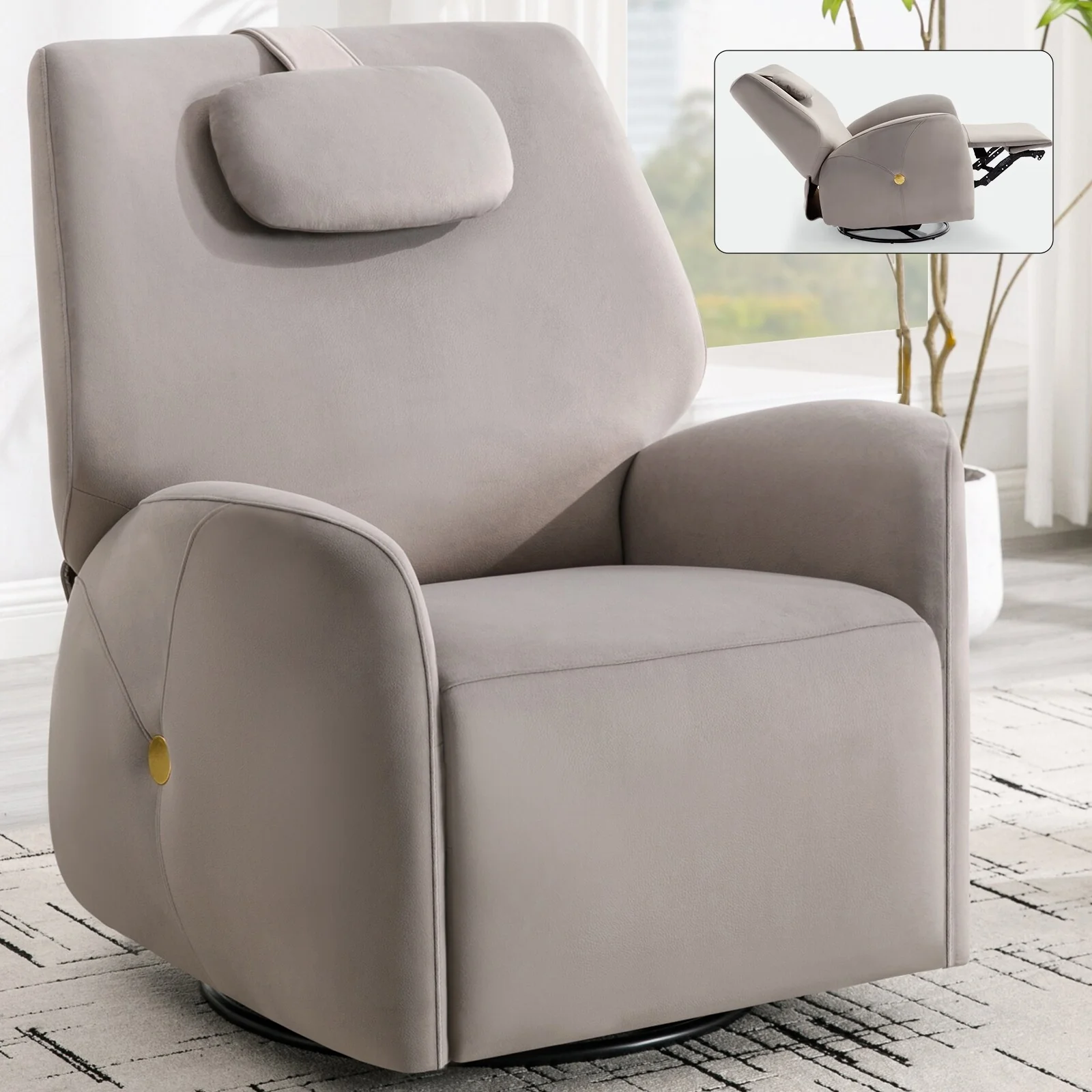 Electric Power Glider Recliner with 270�� Swivel, Rocking Motion, Ergonomic Lumbar & Neck Support, Dual USB/Type-C Ports