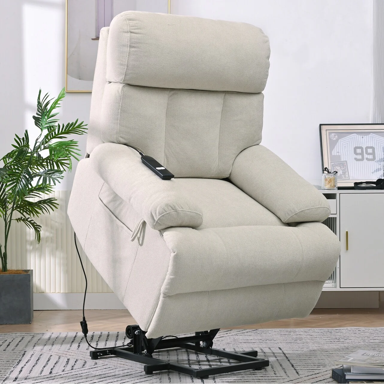 Oversized Power Lift Recliner Chair For Elderly,Reclining Sofa Chair With Remote Control,Side Pocket,Spacious Seat