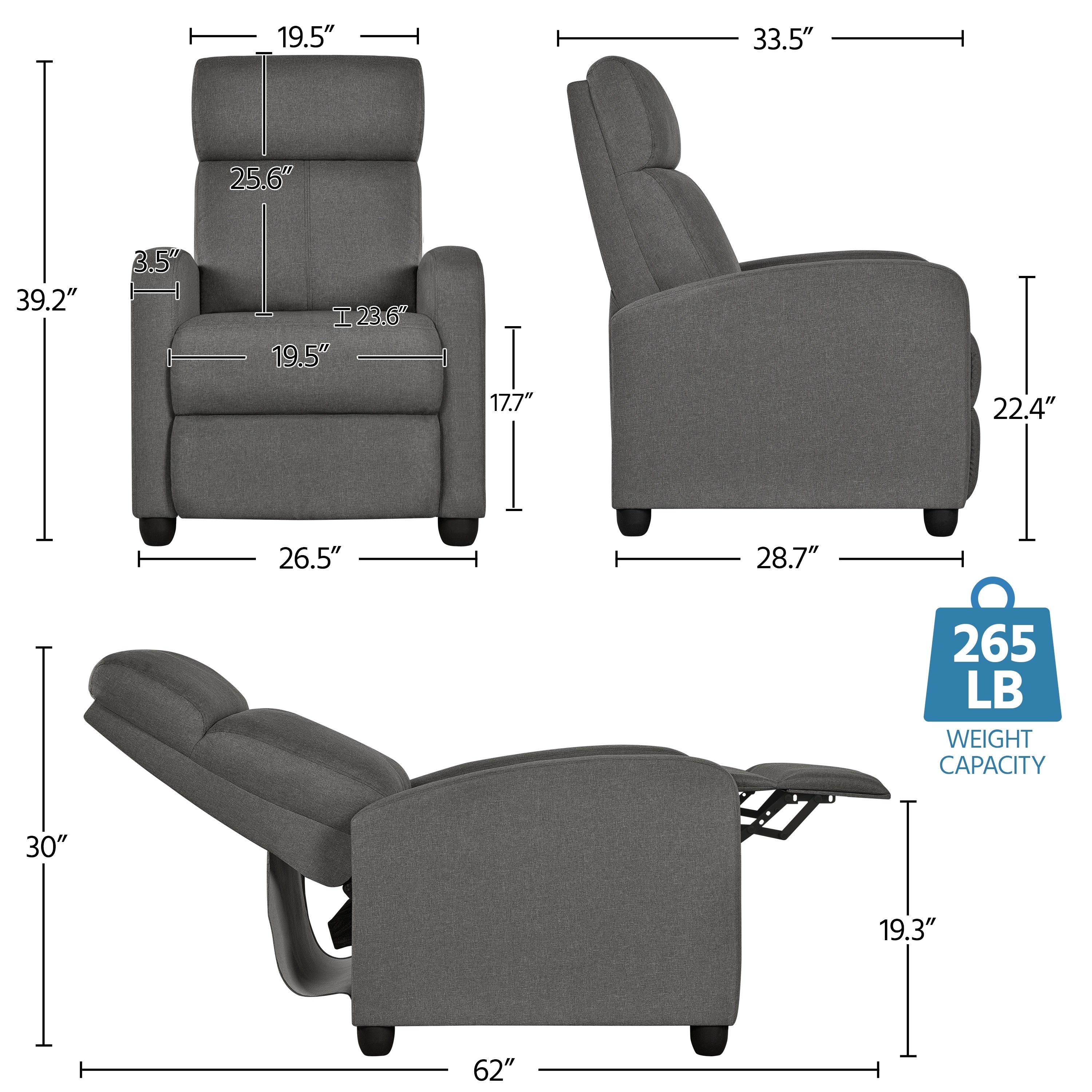 Yaheetech Modern Fabric Recliner Chair