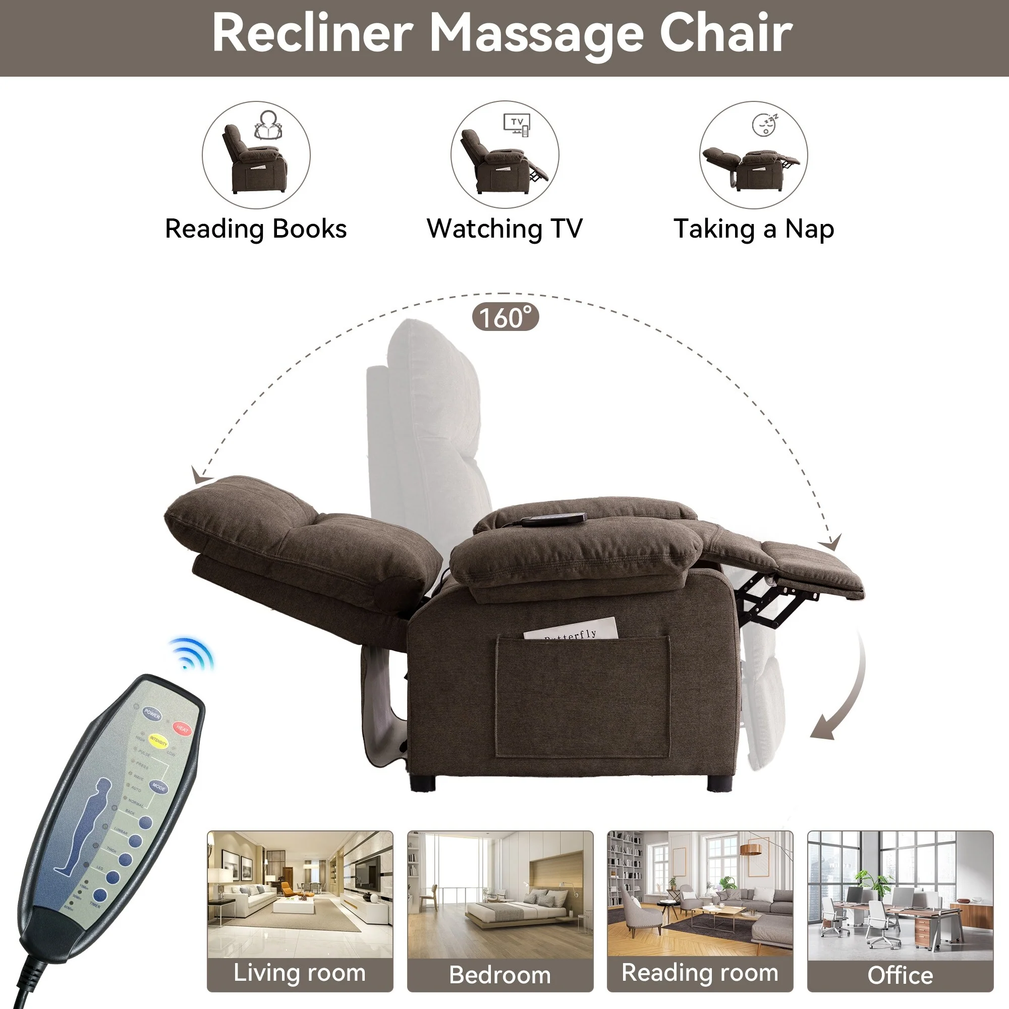 160�� Recliner Chair for Elderly Seniors-Power Reclining Chair with 8-Point Massage  Heating, Soft Chenille Fabric