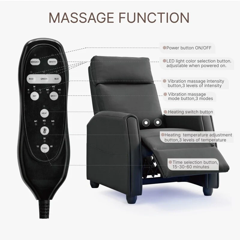 Andrea Recliner Chair with LED Lights, Heating  Massage