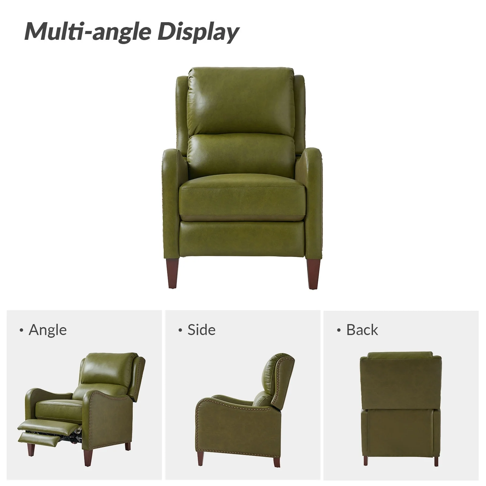 Brigida Modern Genuine Leather Nailhead Trim Recliner with Adjustable Footrest Set of 2 by HULALA HOME