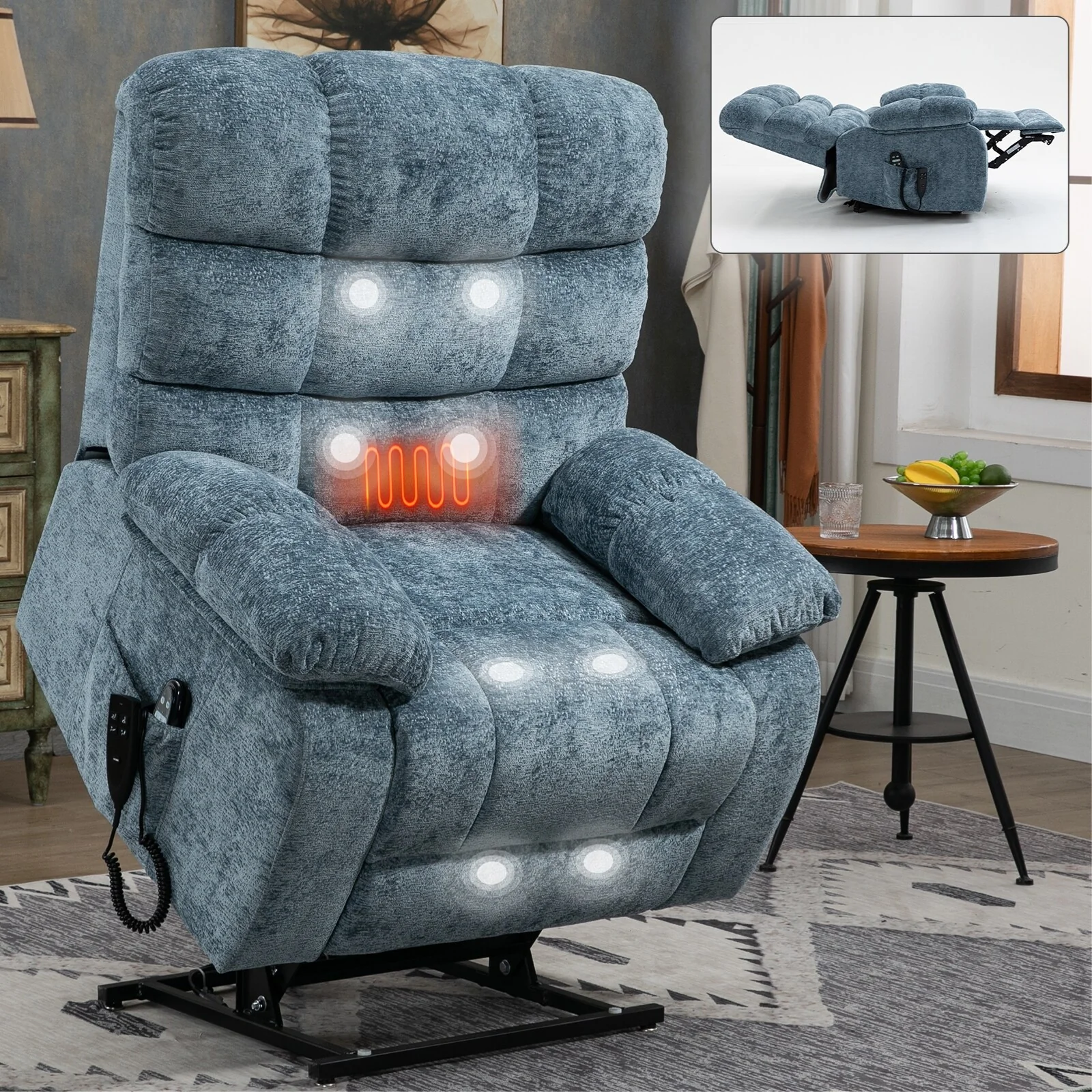 Large Dual Motor Power Lift Recliner Chair with Heat and Massage, Lazy Boy Living Room Single Recliner with Power-Remote