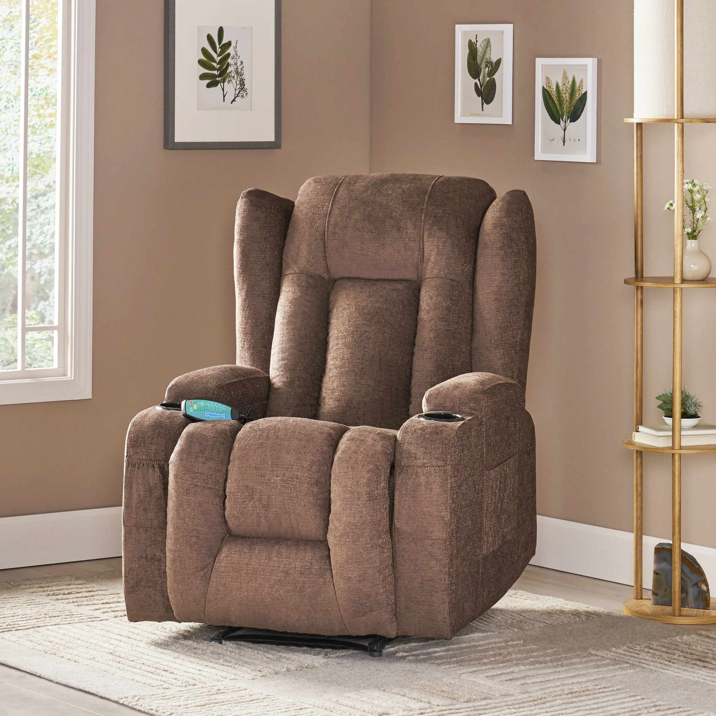 Massage Recliner with Heating, 5 Modes, Cup Holders, Remote Control, and Manual Reclining Feature