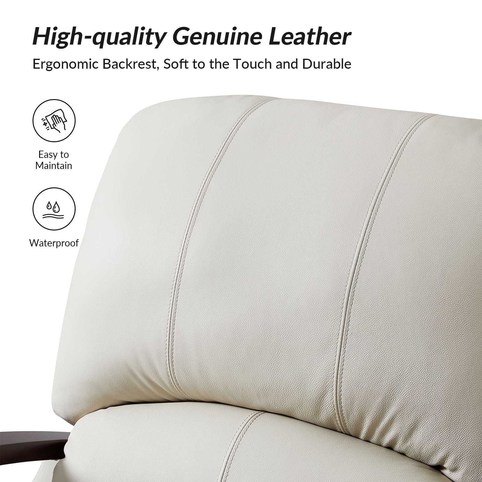 Alex Mid-century Modern Cigar Genuine Leather Manual Recliner with Wooden Curved Arms