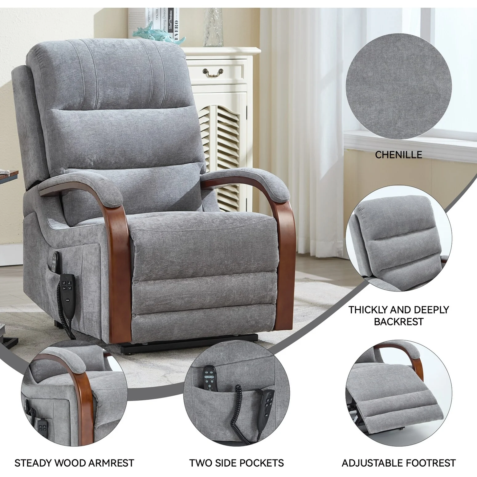 Chenille Lift Recliner Chair