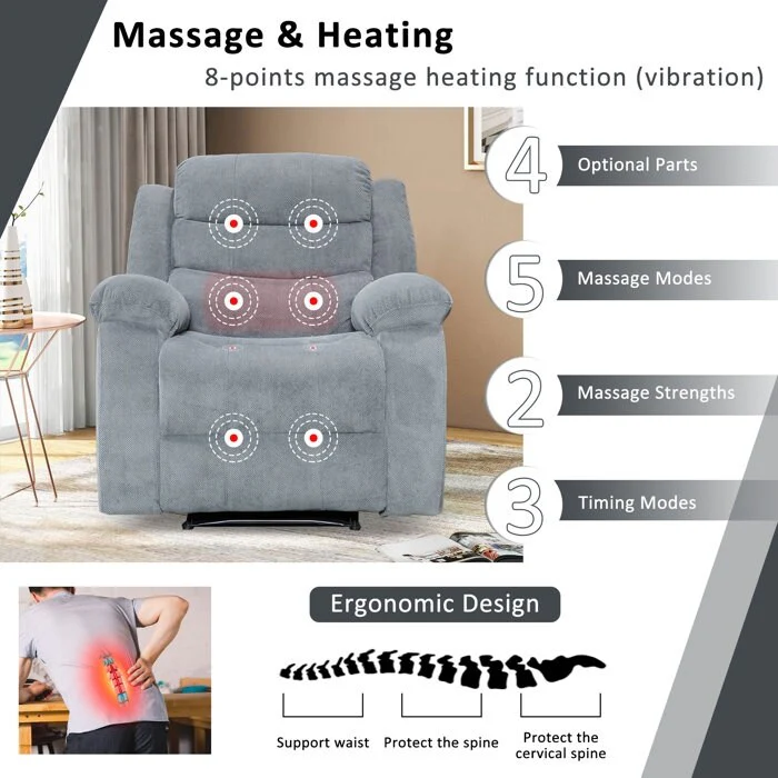 Super Soft Manual Heated and Massage Recliner Chair