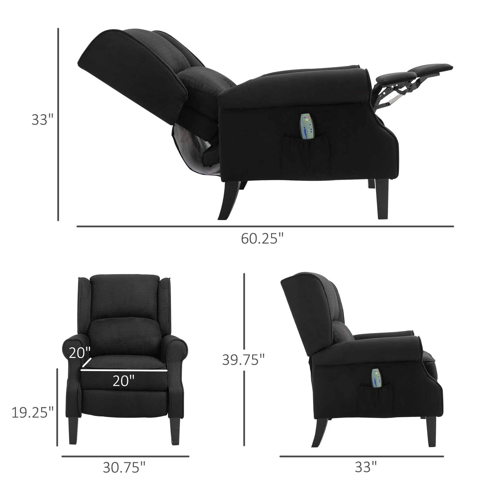 Heated Massage Recliner Chair with Lumbar Heating  Remote Controller