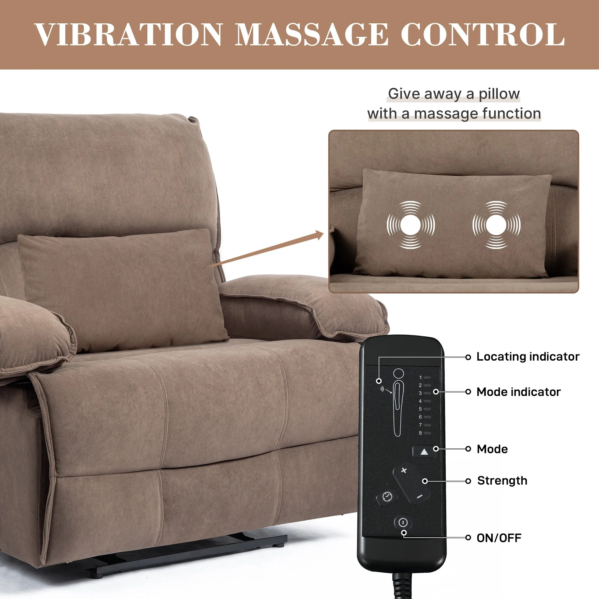 Push?Back Recliner Chair with Massage Pillow & Wide Seat