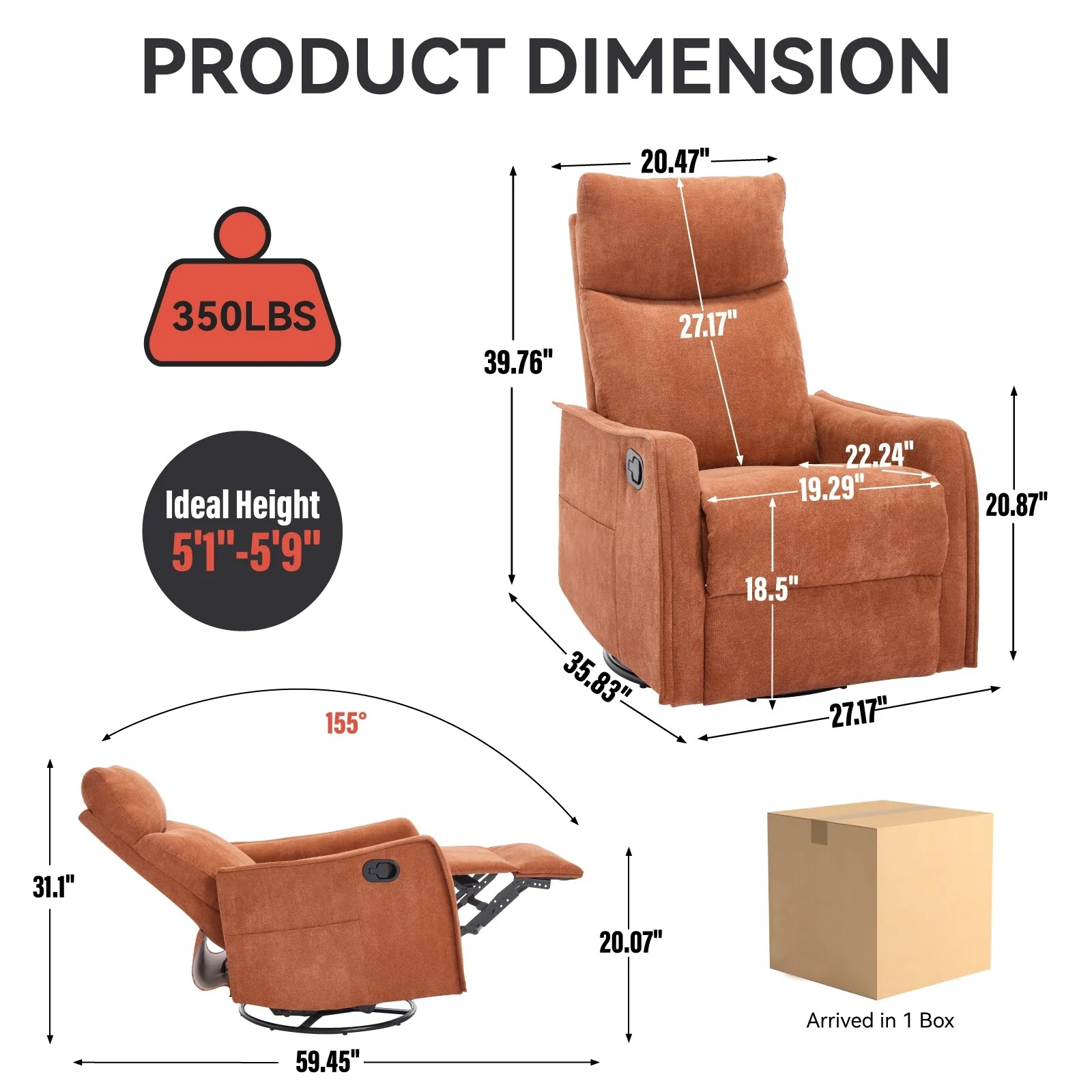 Heat Massage Manual Recliner Chair with Rocker and Swivel