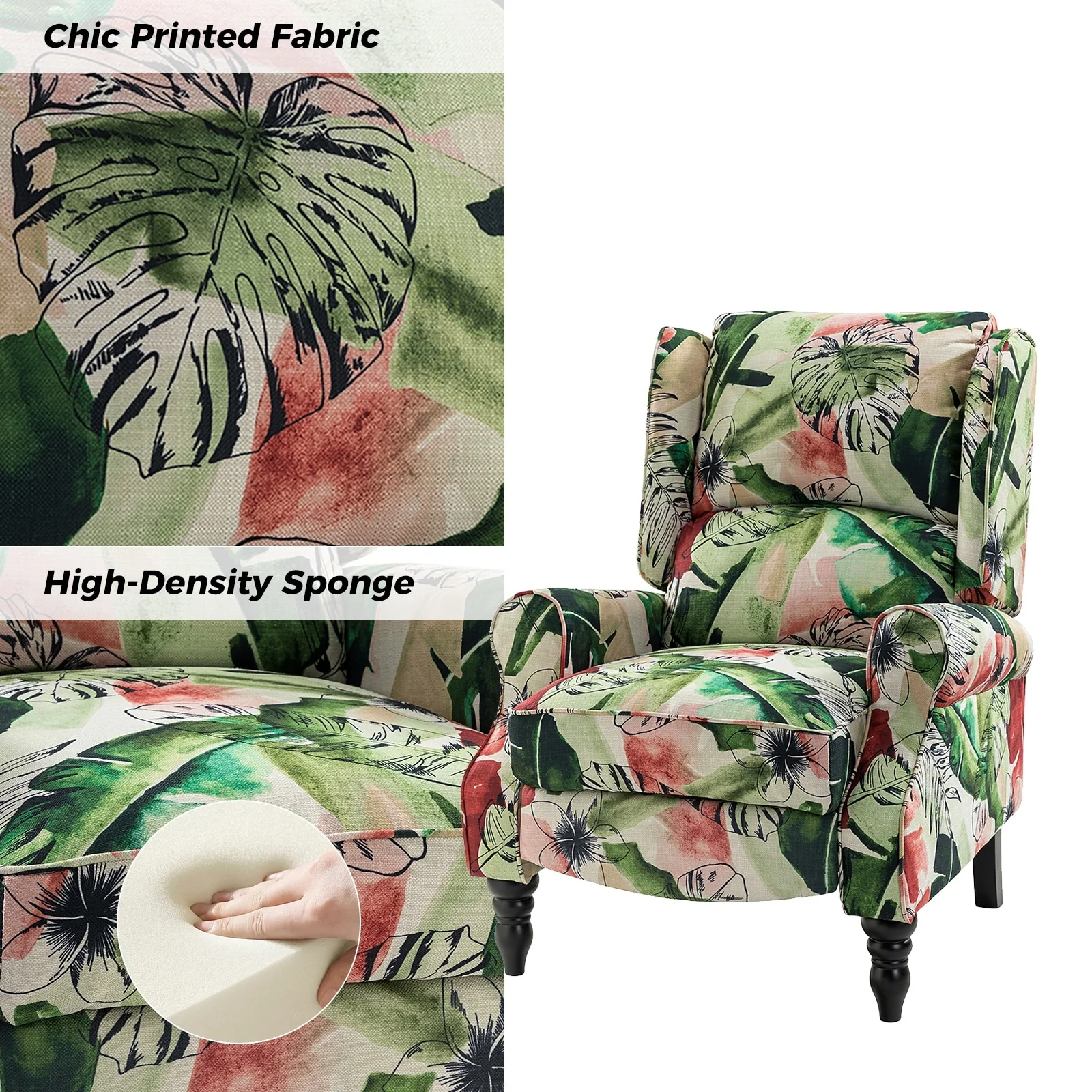 Olympus Upholstered Classic Manual Wingback Recliner with Solid Wood Legs by HULALA HOME