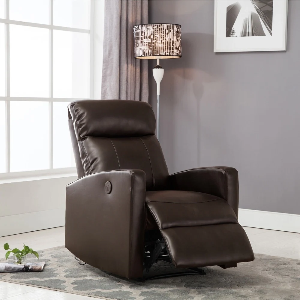 AC Pacific Modern Faux Leather Small Powered Reading Recliner
