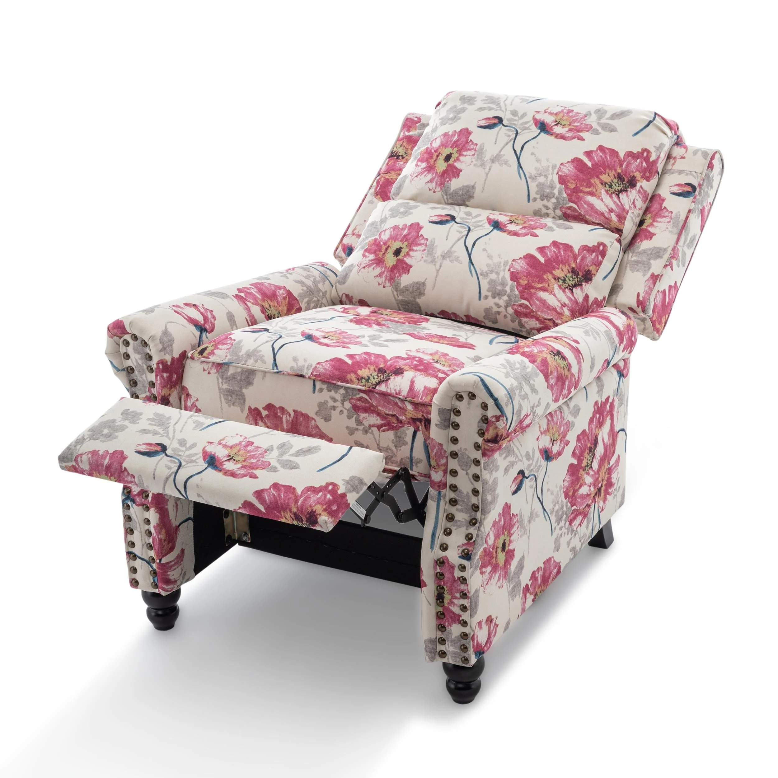 2 Set Manual Pushback Recliner Chair with Nailhead Trim