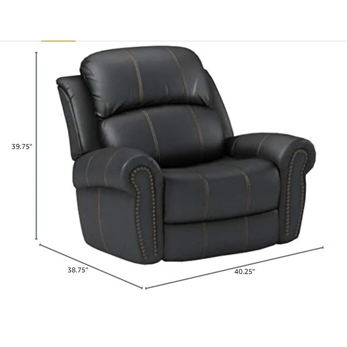 Manual Glider Recliner Chair with Faux Leather Upholstery - Rolled Arms, Nailhead Trim, Pushback Recline