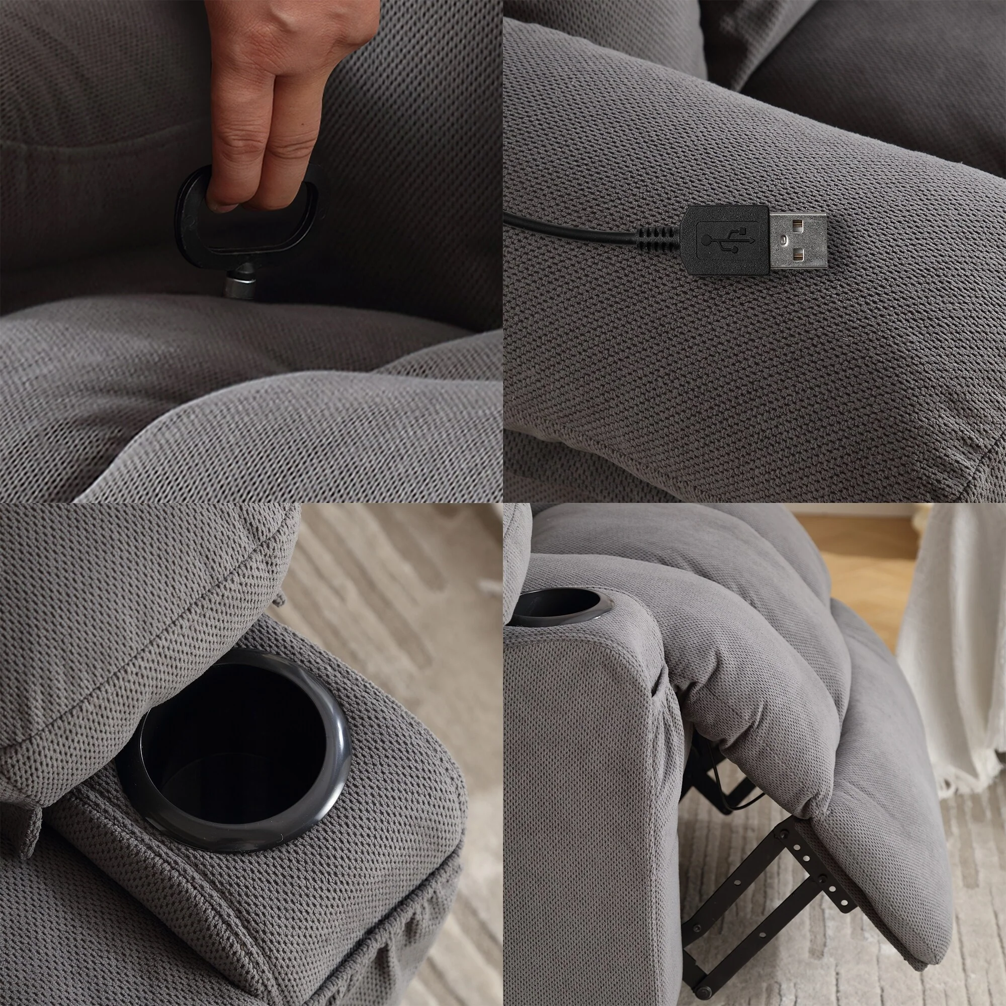 Dotted Velvet Massage Heated Manual Recliner Chair w/360�� Swivel Base