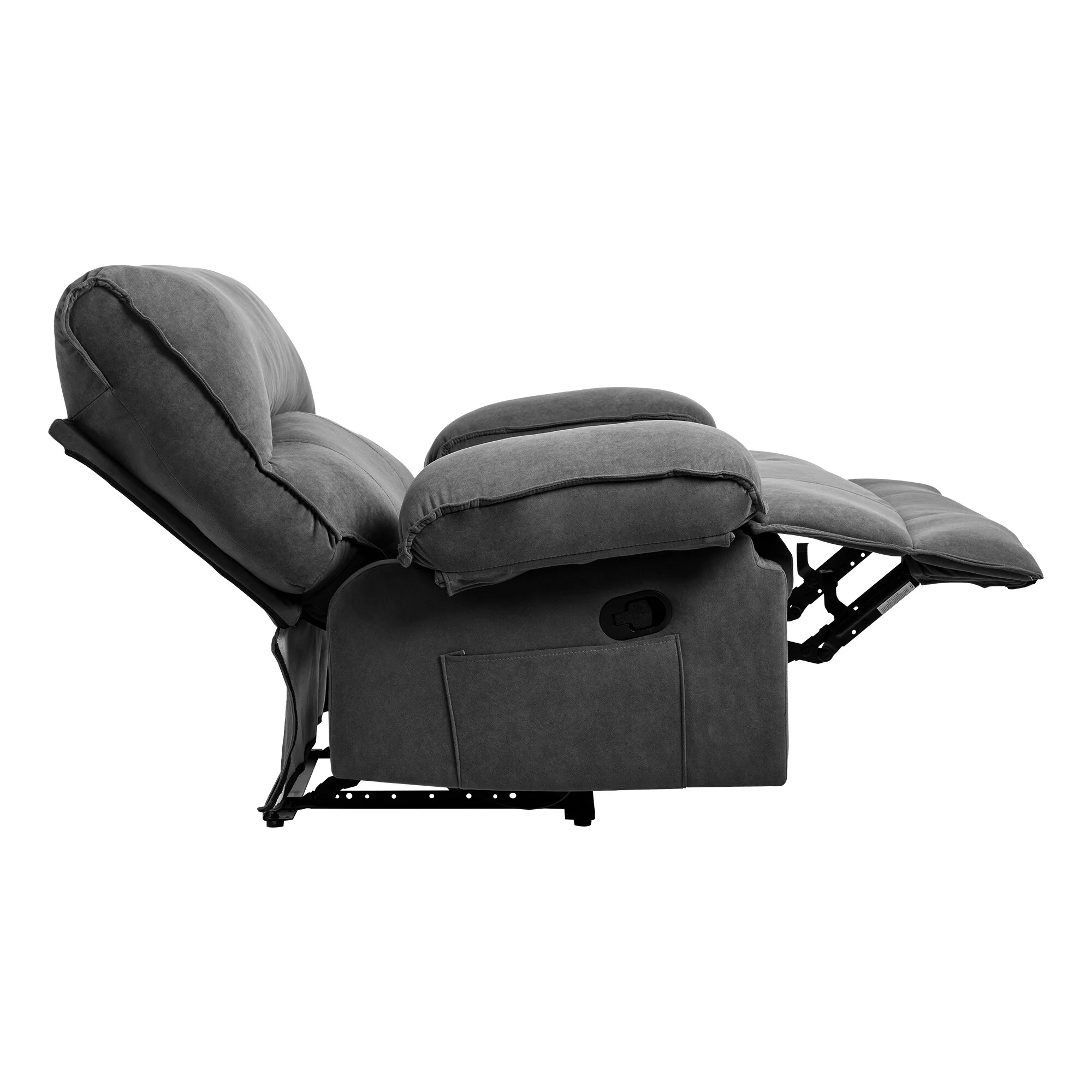 Grey Spacious Push-Back Recliner Sofa Chari with Super Soft Fleece Upholstery and Heated Massage Pillow