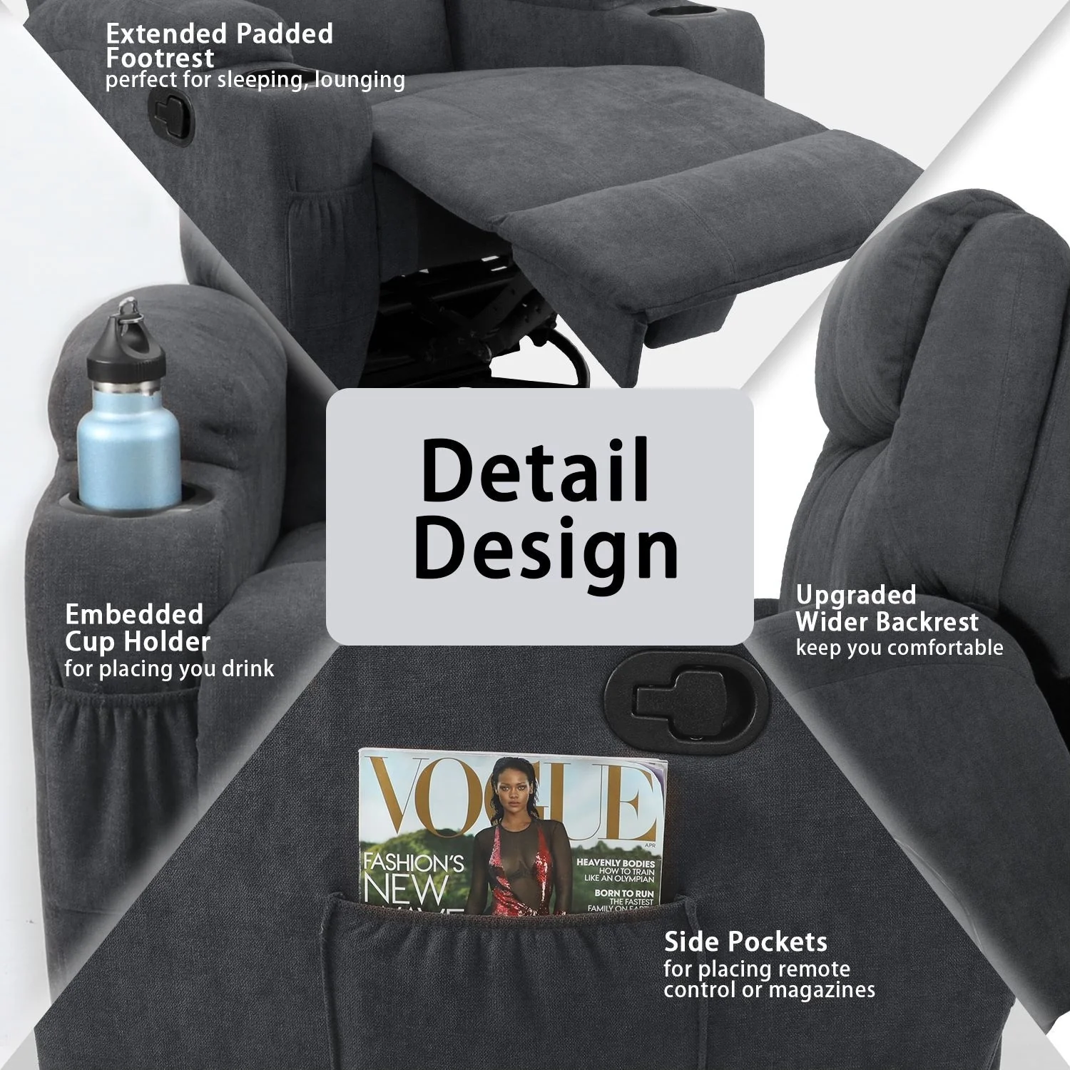 Homall Massage Recliner Chair Swivel Fabric Living Room Sofa