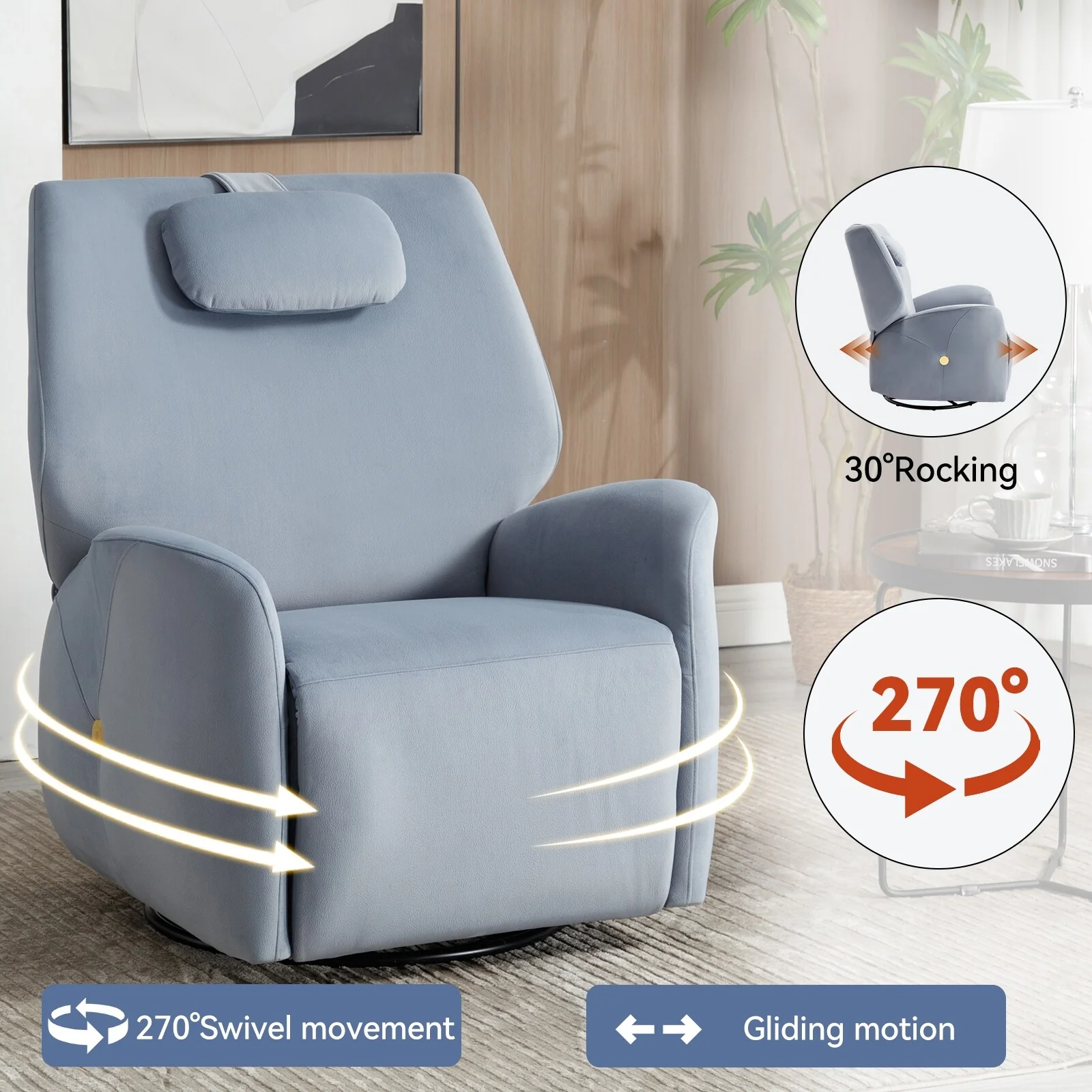 Swivel and Rocker Power Recliner Chair with Lumbar